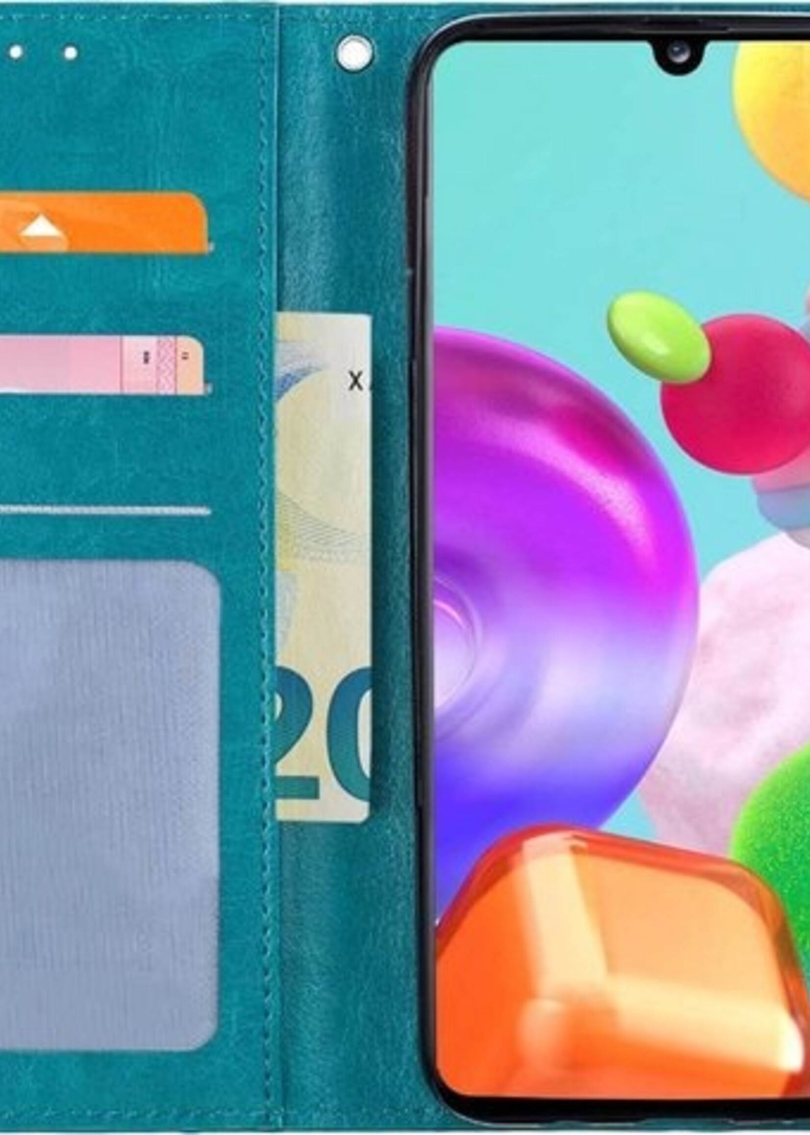 BTH Hoesje Geschikt voor Samsung A41 Hoesje Book Case Hoes Portemonnee Cover Walletcase - Hoes Geschikt voor Samsung Galaxy A41 Hoes Bookcase Hoesje - Turquoise