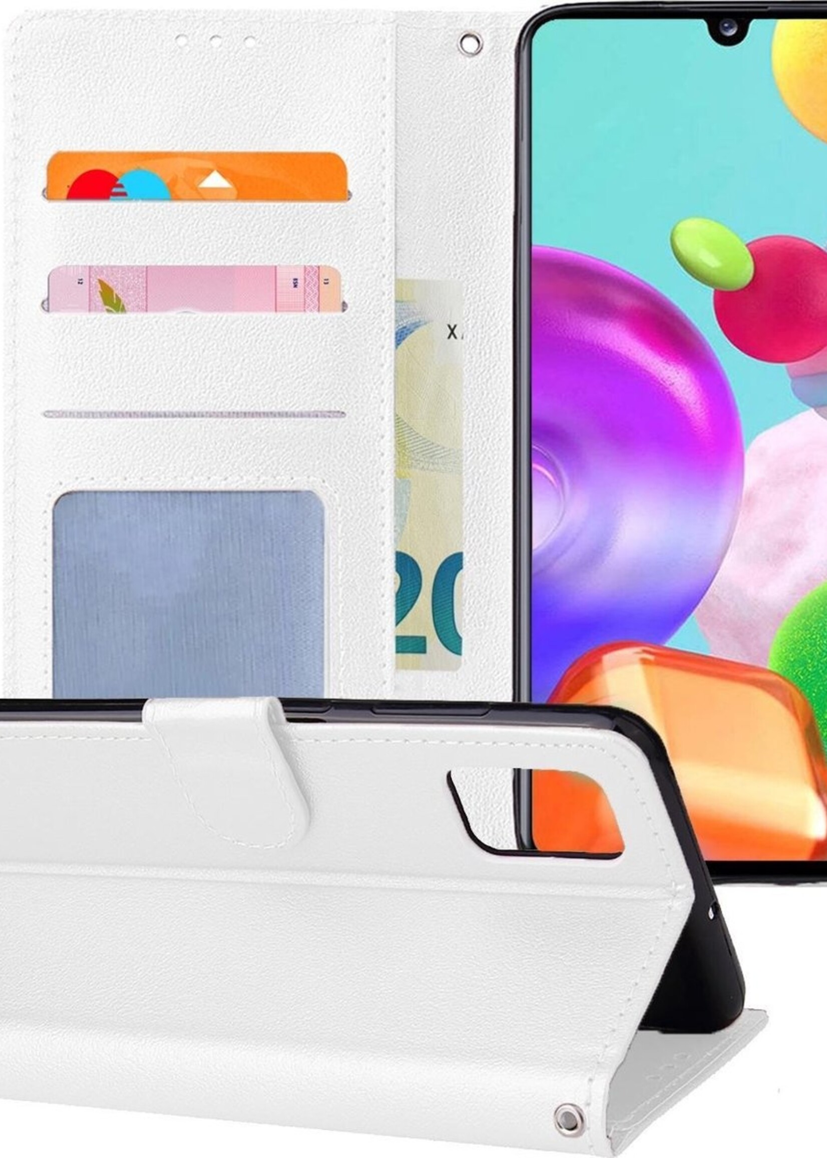 BTH Hoesje Geschikt voor Samsung A41 Hoesje Book Case Hoes Portemonnee Cover Walletcase - Hoes Geschikt voor Samsung Galaxy A41 Hoes Bookcase Hoesje - Wit