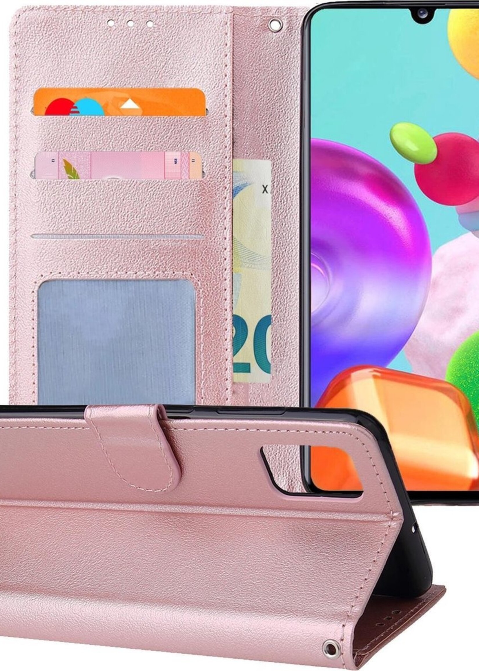 BTH Hoesje Geschikt voor Samsung A41 Hoesje Book Case Hoes Portemonnee Cover Walletcase - Hoes Geschikt voor Samsung Galaxy A41 Hoes Bookcase Hoesje - Rosé goud