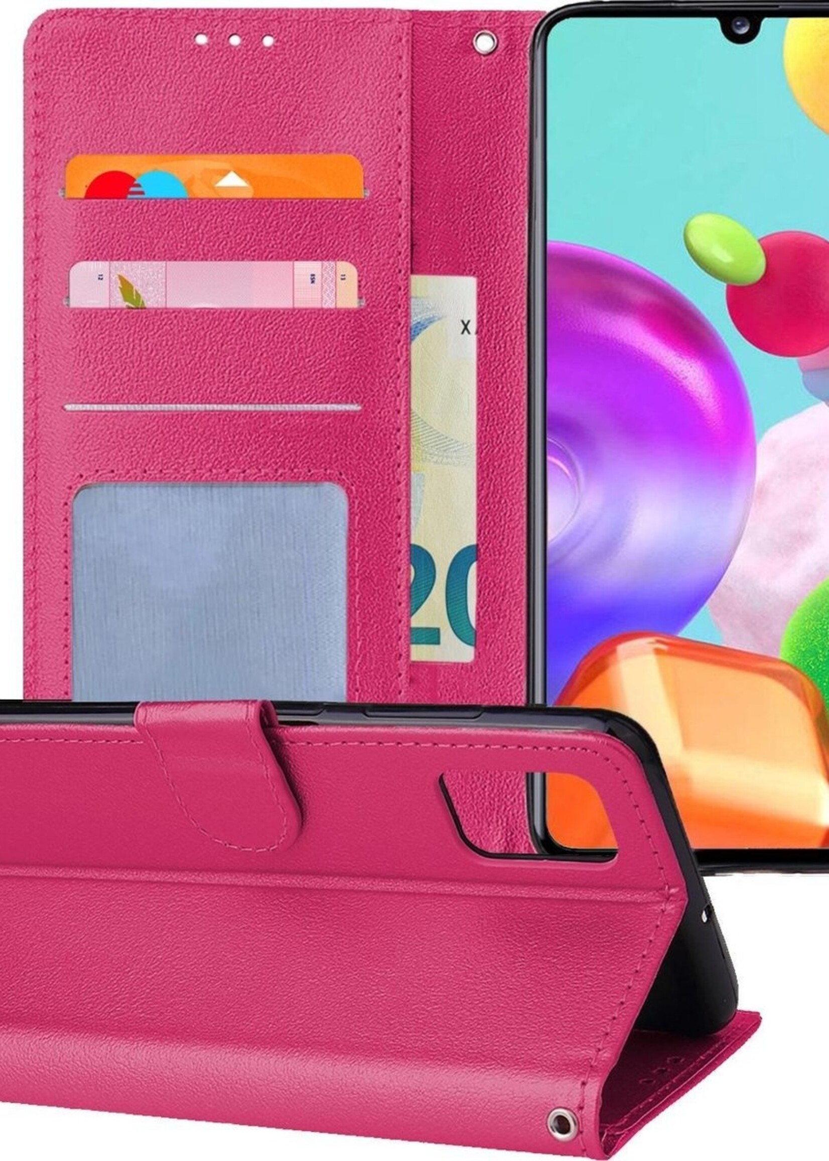BTH Hoesje Geschikt voor Samsung A41 Hoesje Book Case Hoes Portemonnee Cover Walletcase - Hoes Geschikt voor Samsung Galaxy A41 Hoes Bookcase Hoesje - Roze
