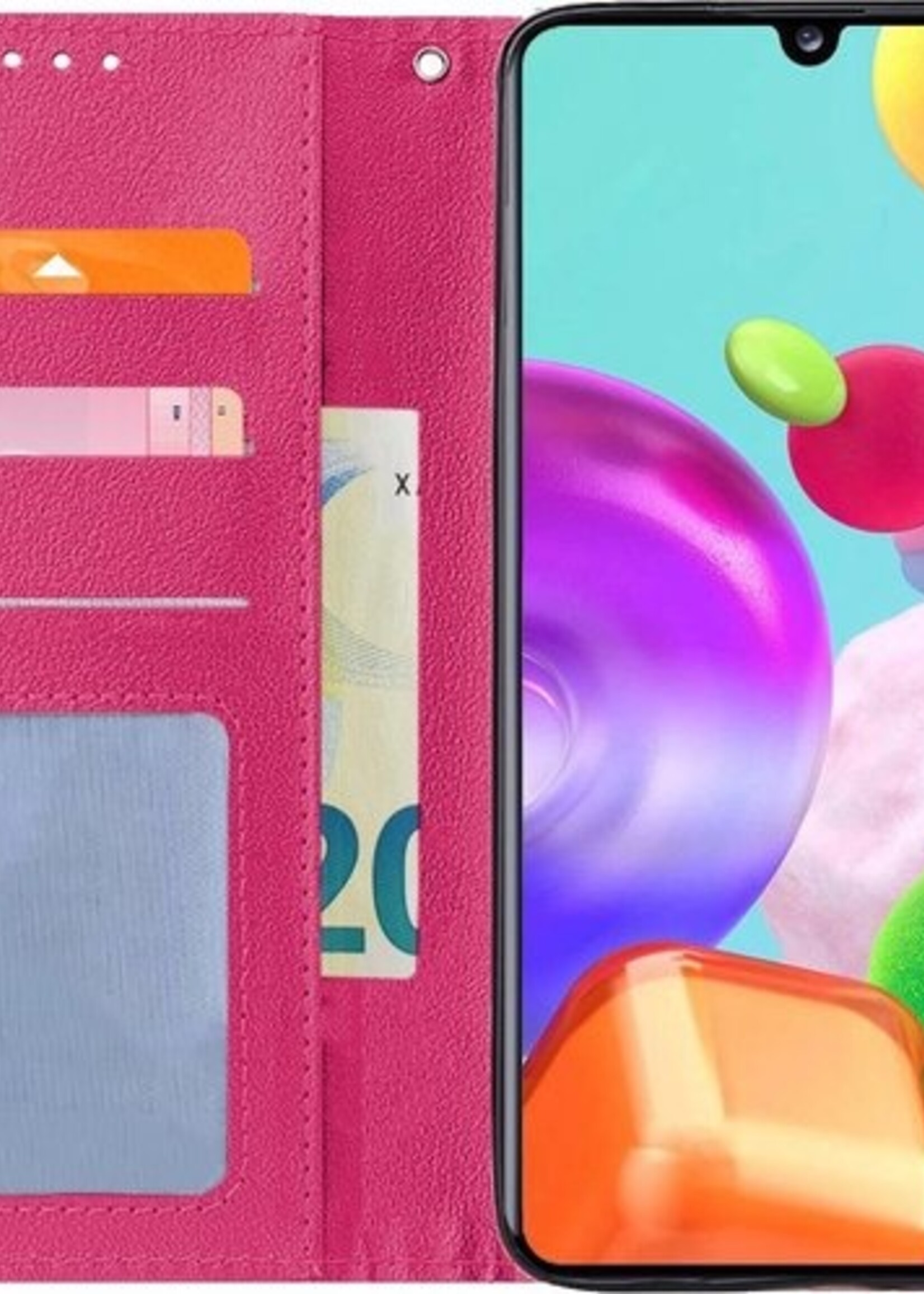 BTH Hoesje Geschikt voor Samsung A41 Hoesje Book Case Hoes Portemonnee Cover Walletcase - Hoes Geschikt voor Samsung Galaxy A41 Hoes Bookcase Hoesje - Roze