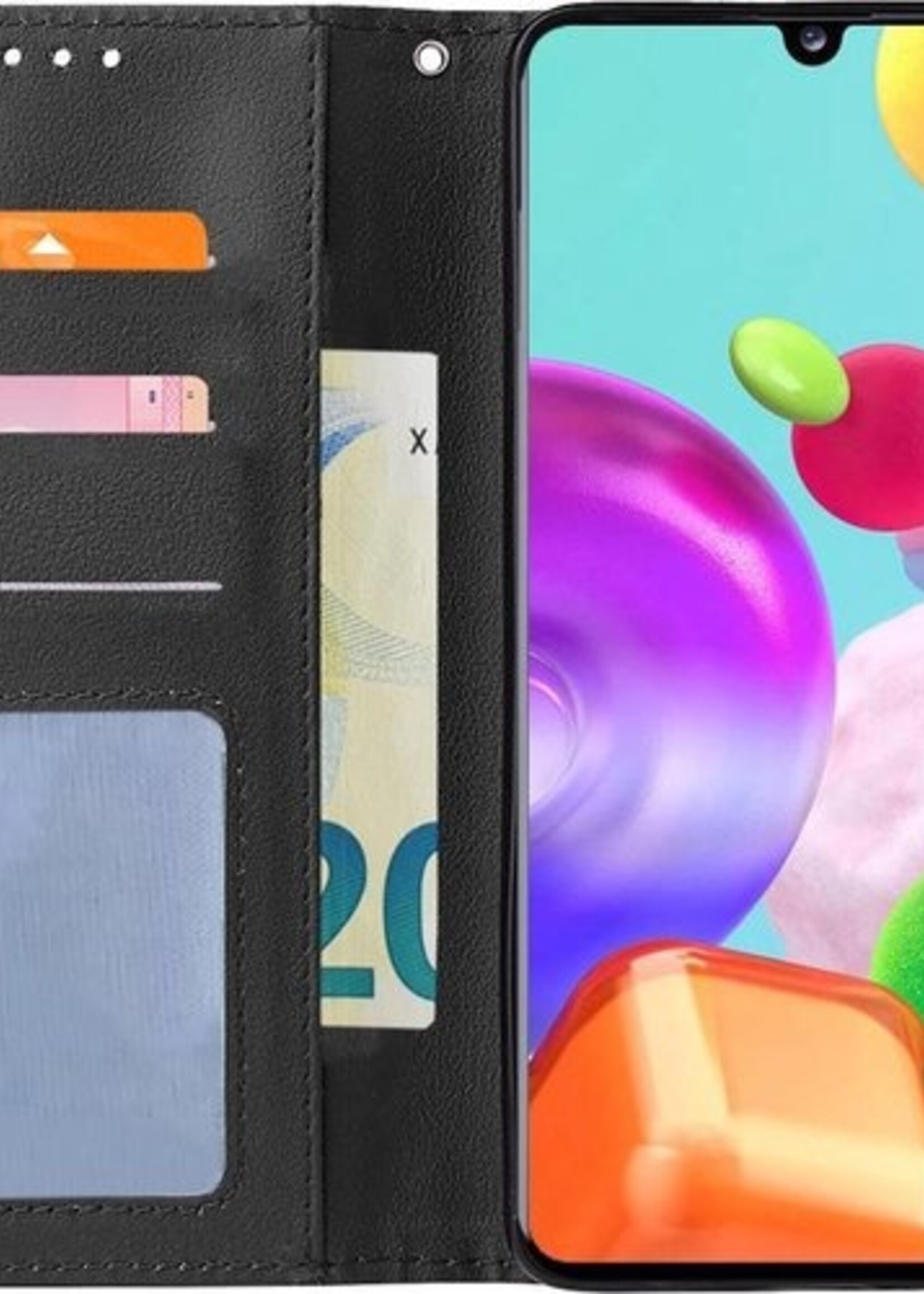 BTH Hoesje Geschikt voor Samsung A41 Hoesje Book Case Hoes Portemonnee Cover Walletcase Met Screenprotector - Hoes Geschikt voor Samsung Galaxy A41 Hoes Bookcase Hoesje - Zwart