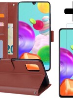 BTH BTH Samsung Galaxy A41 Hoesje Bookcase Bruin Met Screenprotector