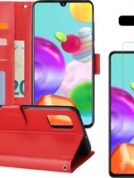 BTH BTH Samsung Galaxy A41 Hoesje Bookcase Rood Met Screenprotector