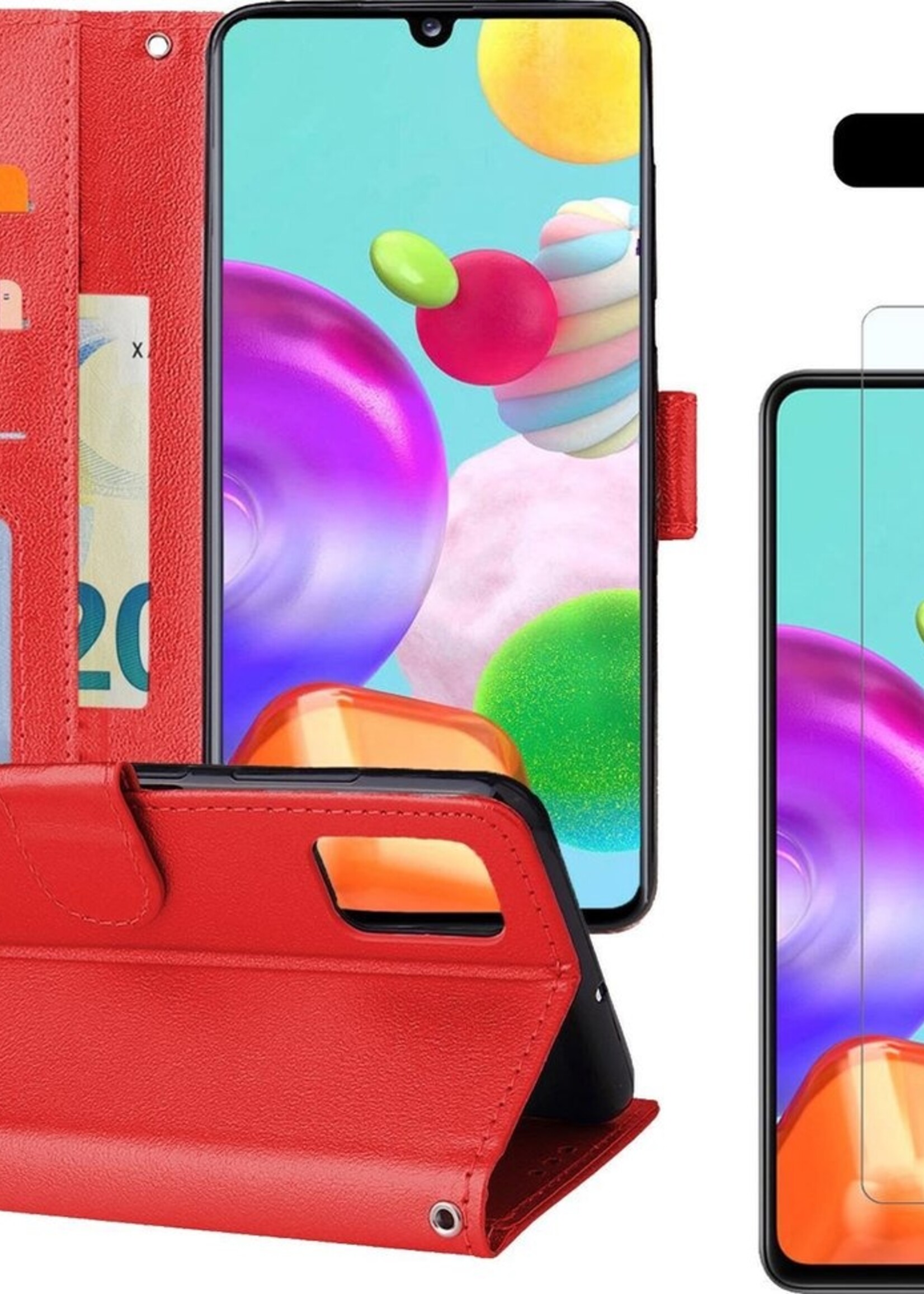 BTH Hoesje Geschikt voor Samsung A41 Hoesje Book Case Hoes Portemonnee Cover Walletcase Met Screenprotector - Hoes Geschikt voor Samsung Galaxy A41 Hoes Bookcase Hoesje - Rood