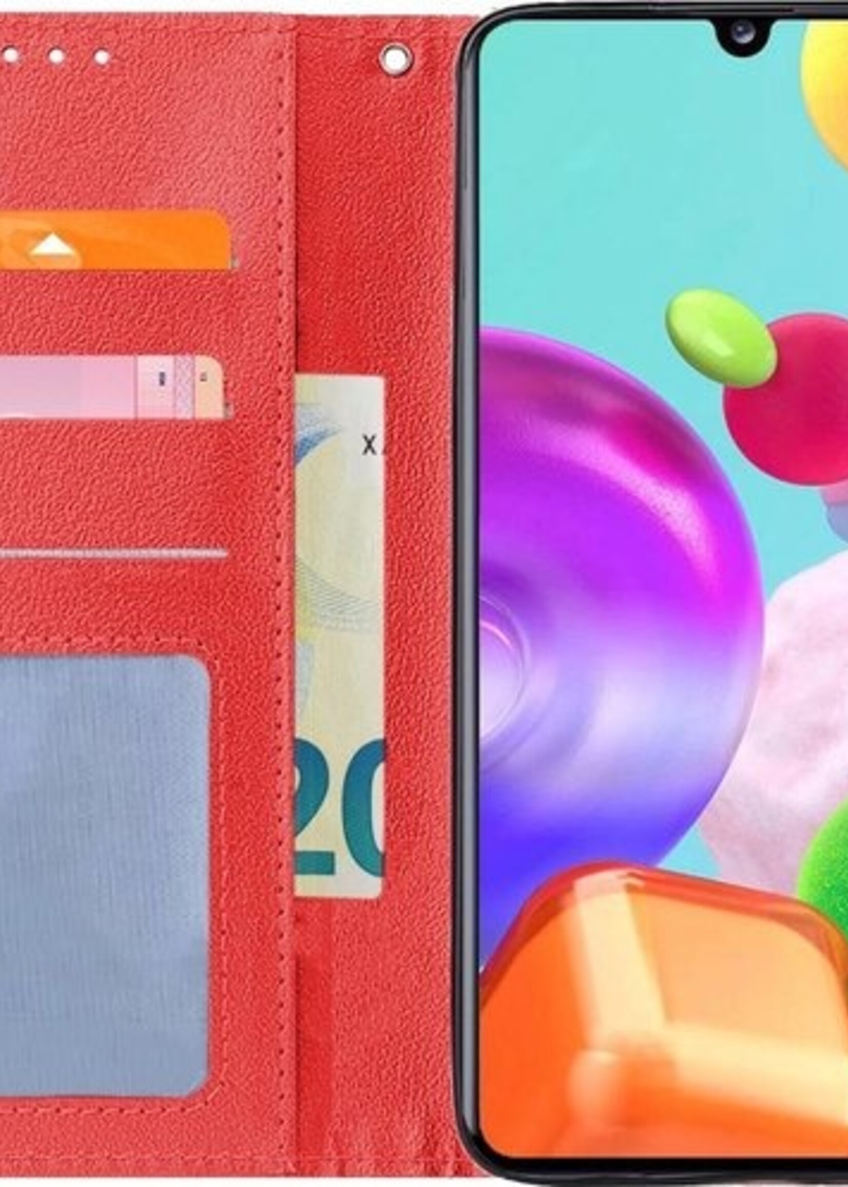 BTH Hoesje Geschikt voor Samsung A41 Hoesje Book Case Hoes Portemonnee Cover Walletcase Met Screenprotector - Hoes Geschikt voor Samsung Galaxy A41 Hoes Bookcase Hoesje - Rood
