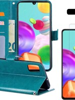 BTH BTH Samsung Galaxy A41 Hoesje Bookcase Turquoise Met Screenprotector