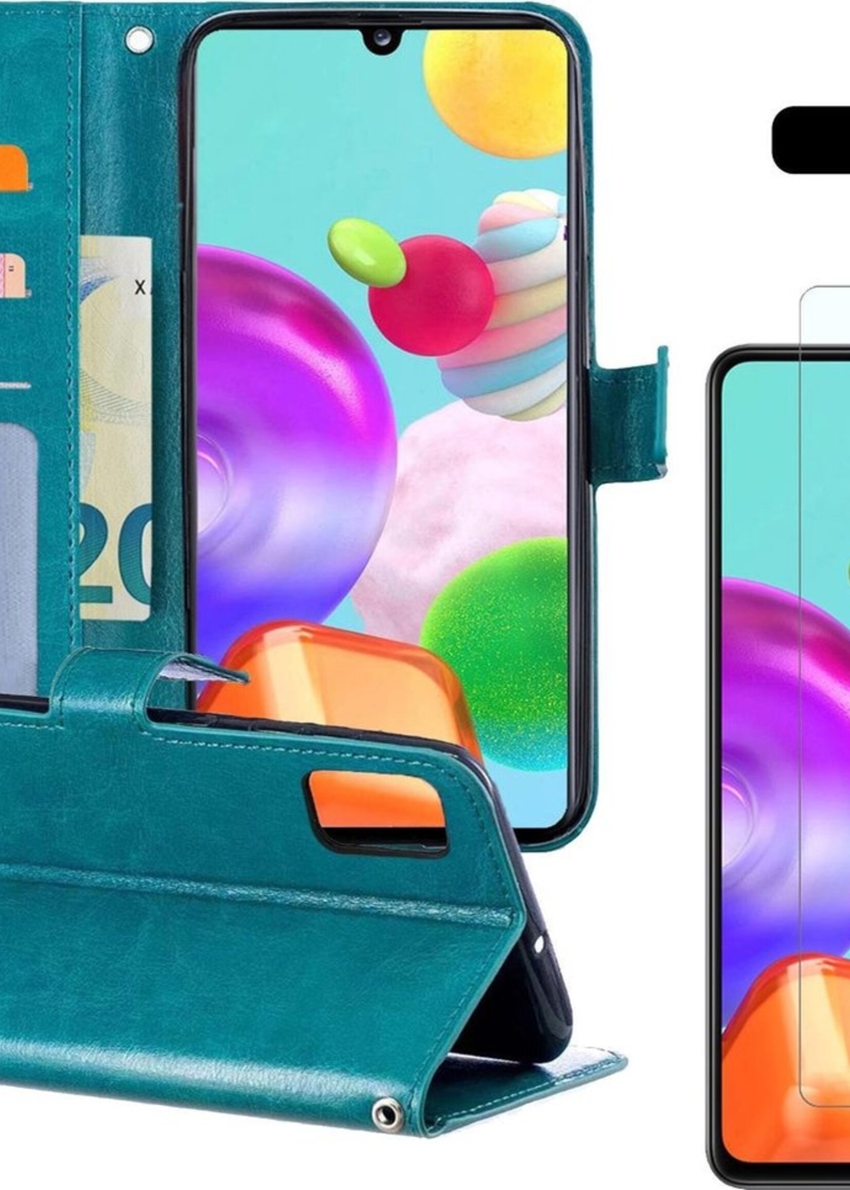 BTH Hoesje Geschikt voor Samsung A41 Hoesje Book Case Hoes Portemonnee Cover Walletcase Met Screenprotector - Hoes Geschikt voor Samsung Galaxy A41 Hoes Bookcase Hoesje - Turquoise