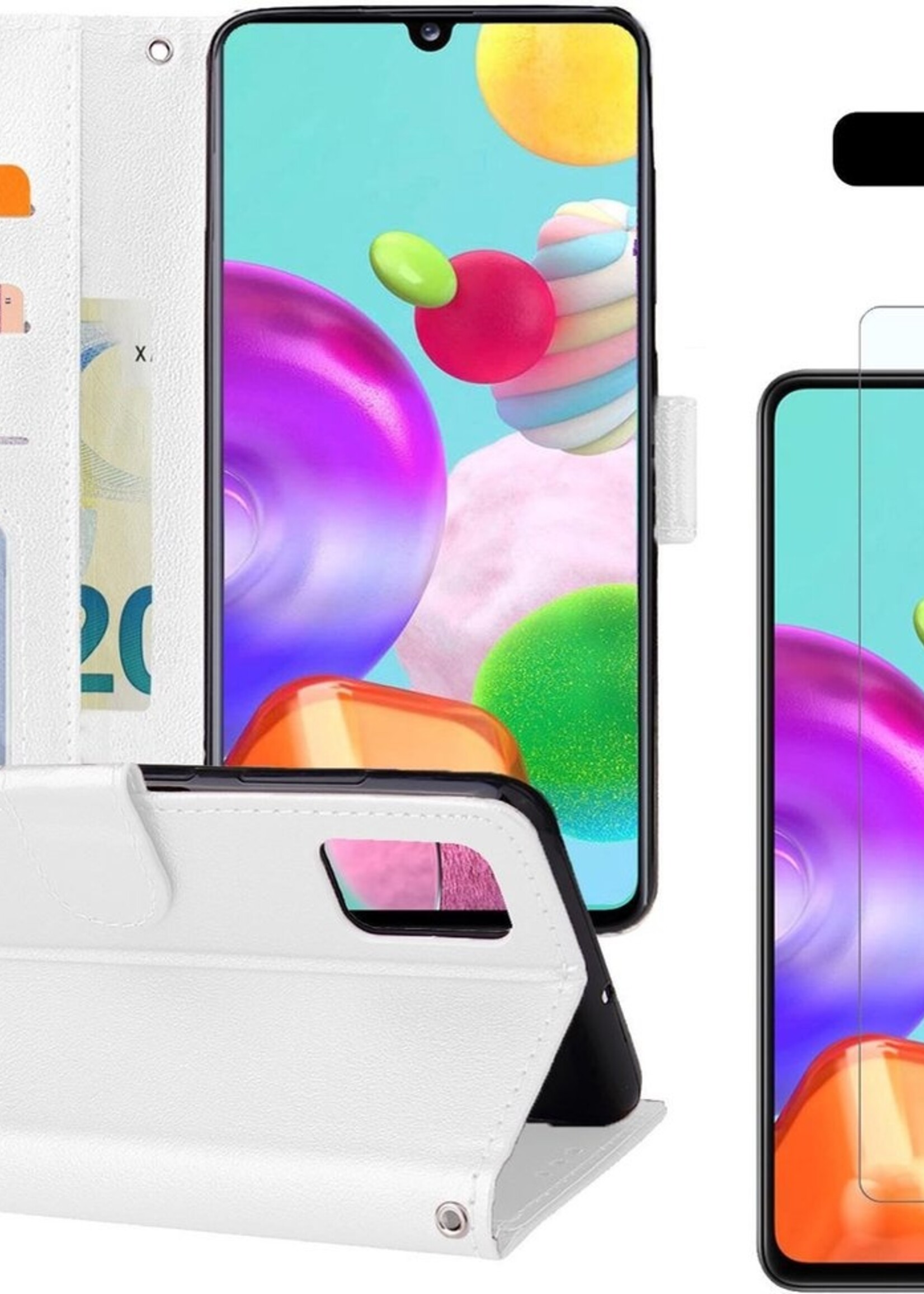 BTH Hoesje Geschikt voor Samsung A41 Hoesje Book Case Hoes Portemonnee Cover Walletcase Met Screenprotector - Hoes Geschikt voor Samsung Galaxy A41 Hoes Bookcase Hoesje - Wit
