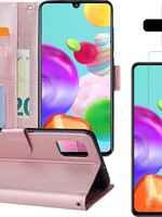 BTH BTH Samsung Galaxy A41 Hoesje Bookcase Rosé Goud Met Screenprotector