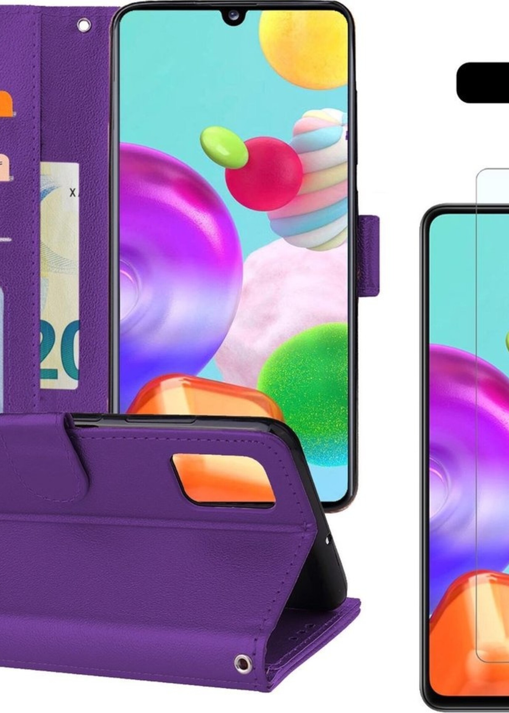 BTH Hoesje Geschikt voor Samsung A41 Hoesje Book Case Hoes Portemonnee Cover Walletcase Met Screenprotector - Hoes Geschikt voor Samsung Galaxy A41 Hoes Bookcase Hoesje - Paars