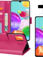 BTH BTH Samsung Galaxy A41 Hoesje Bookcase Donkerroze Met Screenprotector
