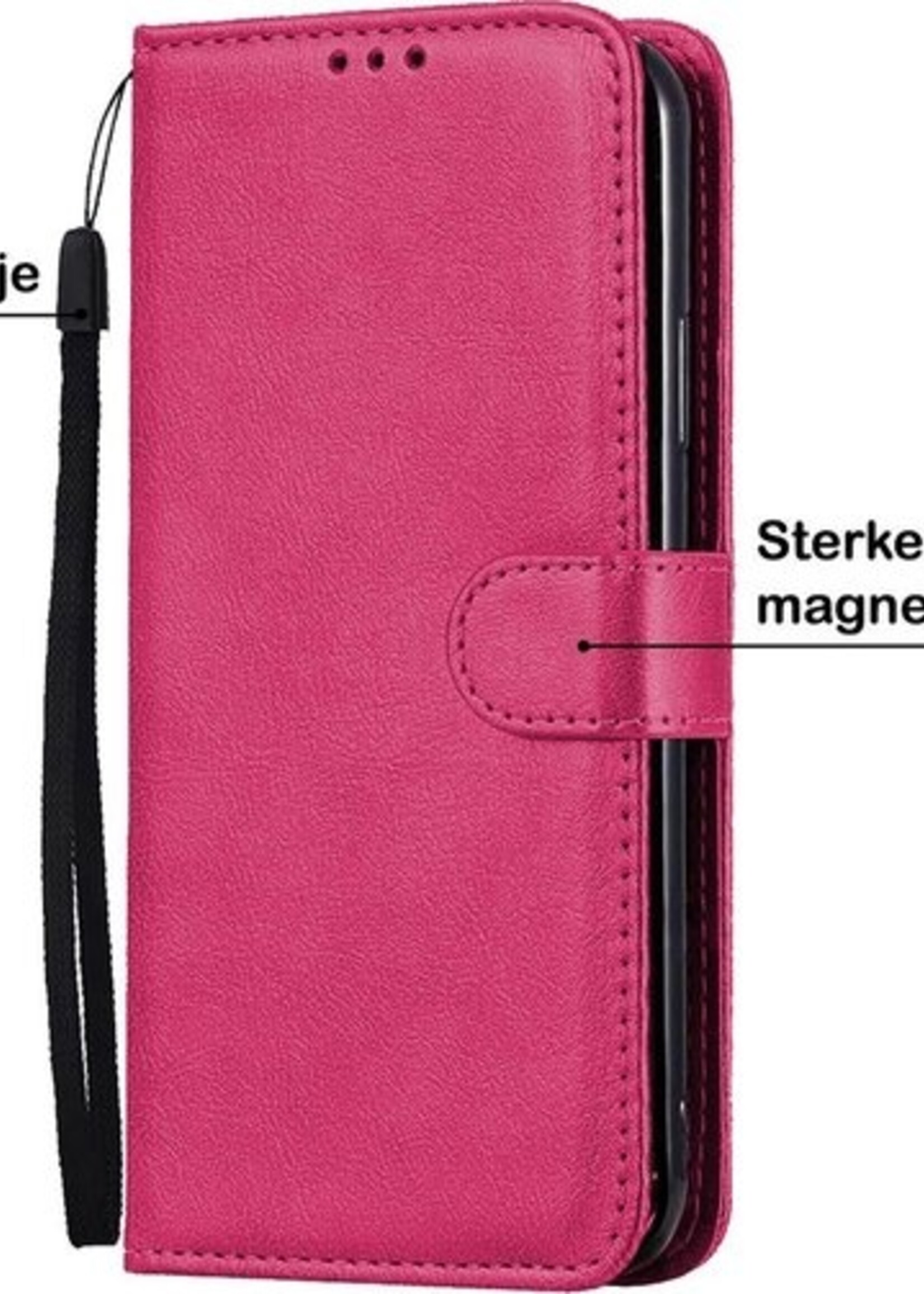 BTH Hoesje Geschikt voor Samsung A41 Hoesje Book Case Hoes Portemonnee Cover Walletcase Met Screenprotector - Hoes Geschikt voor Samsung Galaxy A41 Hoes Bookcase Hoesje - Donkerroze