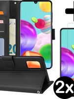 BTH BTH Samsung Galaxy A41 Hoesje Bookcase Zwart Met 2x Screenprotector