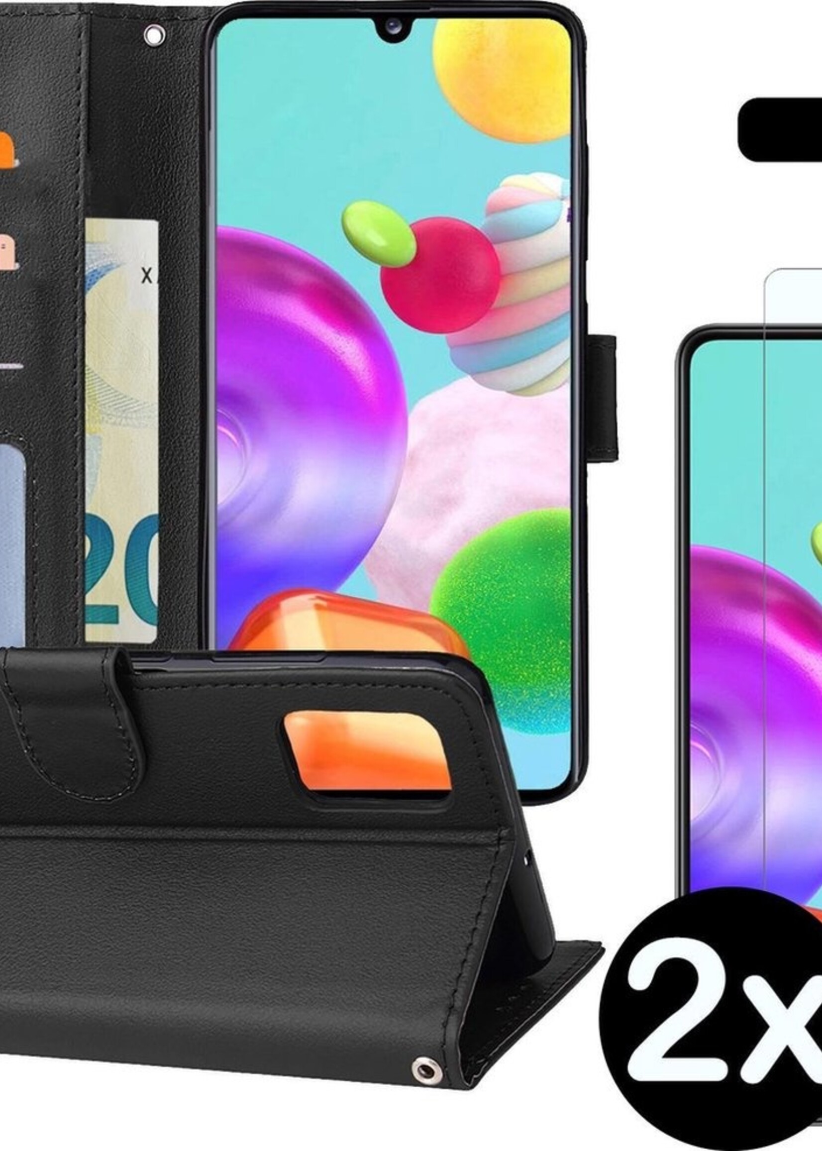 BTH Hoesje Geschikt voor Samsung A41 Hoesje Book Case Hoes Portemonnee Cover Walletcase Met 2x Screenprotector - Hoes Geschikt voor Samsung Galaxy A41 Hoes Bookcase Hoesje - Zwart