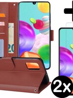 BTH BTH Samsung Galaxy A41 Hoesje Bookcase Bruin Met 2x Screenprotector