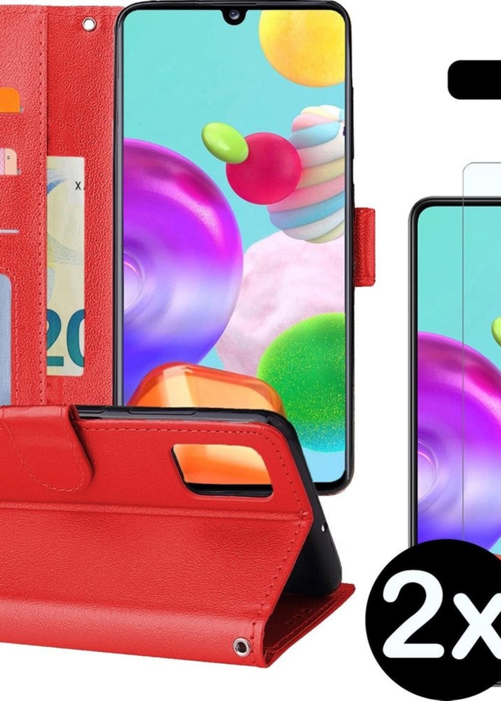 BTH Hoesje Geschikt voor Samsung A41 Hoesje Book Case Hoes Portemonnee Cover Walletcase Met 2x Screenprotector - Hoes Geschikt voor Samsung Galaxy A41 Hoes Bookcase Hoesje - Rood