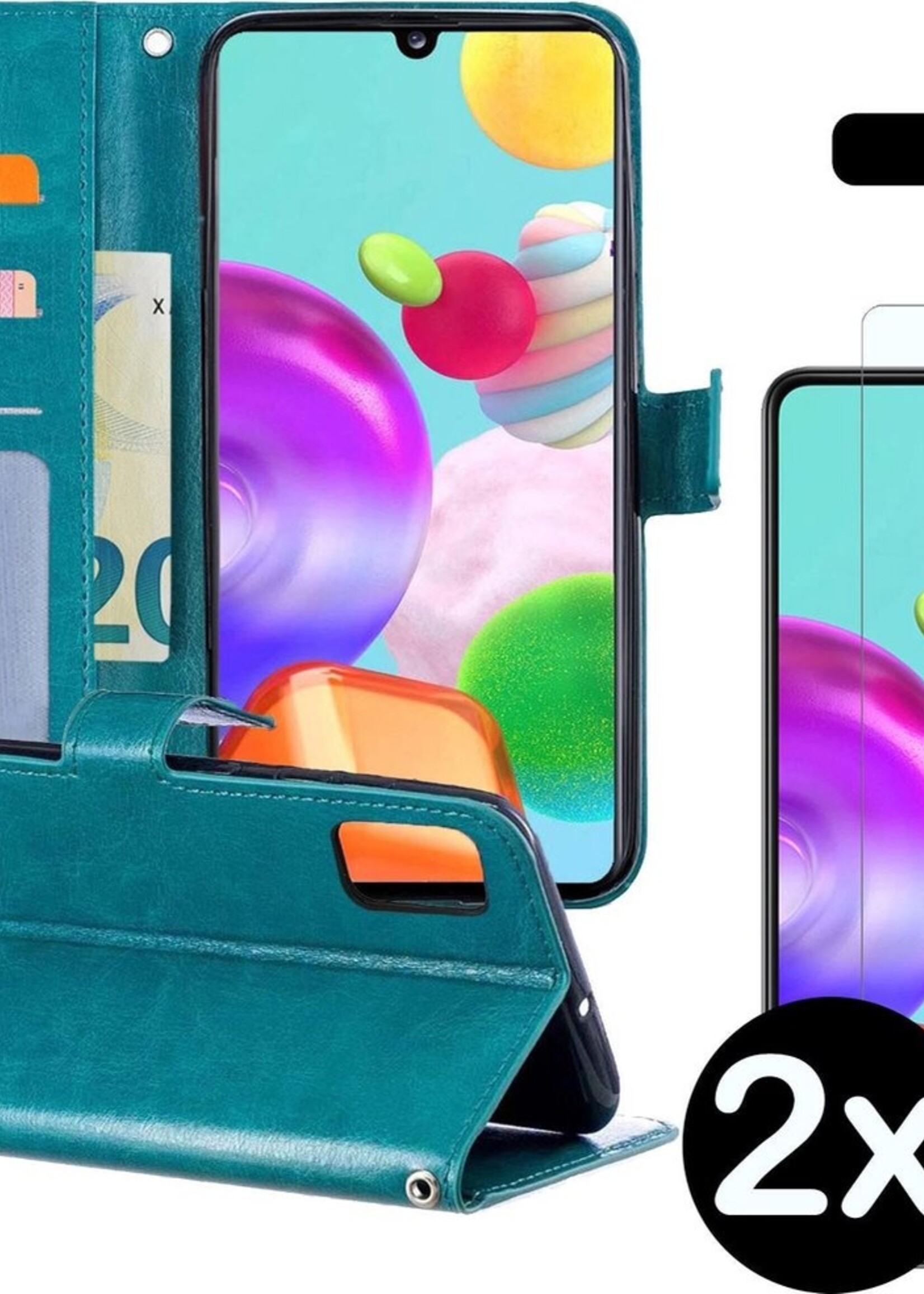 BTH Hoesje Geschikt voor Samsung A41 Hoesje Book Case Hoes Portemonnee Cover Walletcase Met 2x Screenprotector - Hoes Geschikt voor Samsung Galaxy A41 Hoes Bookcase Hoesje - Turquoise