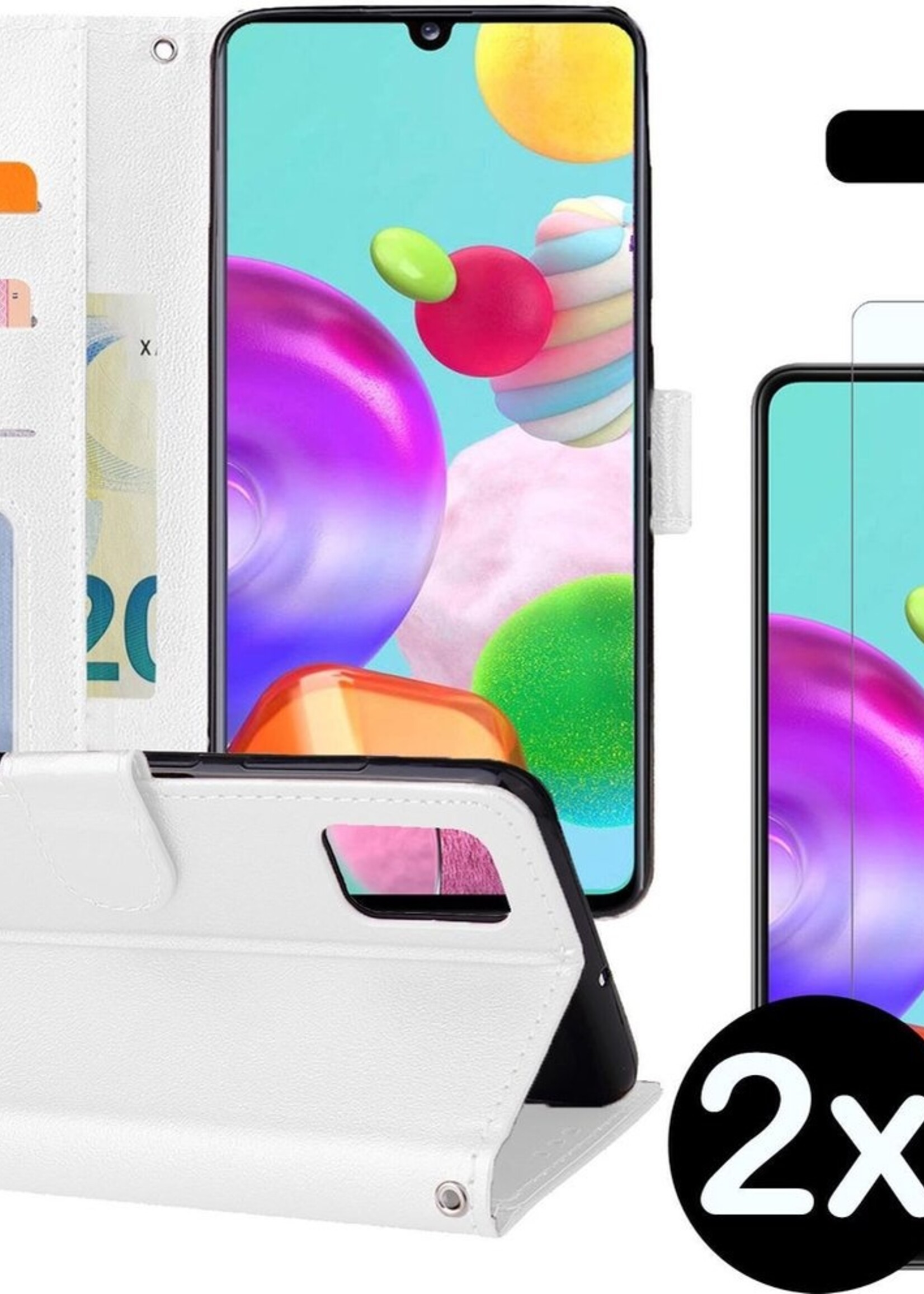 BTH Hoesje Geschikt voor Samsung A41 Hoesje Book Case Hoes Portemonnee Cover Walletcase Met 2x Screenprotector - Hoes Geschikt voor Samsung Galaxy A41 Hoes Bookcase Hoesje - Wit
