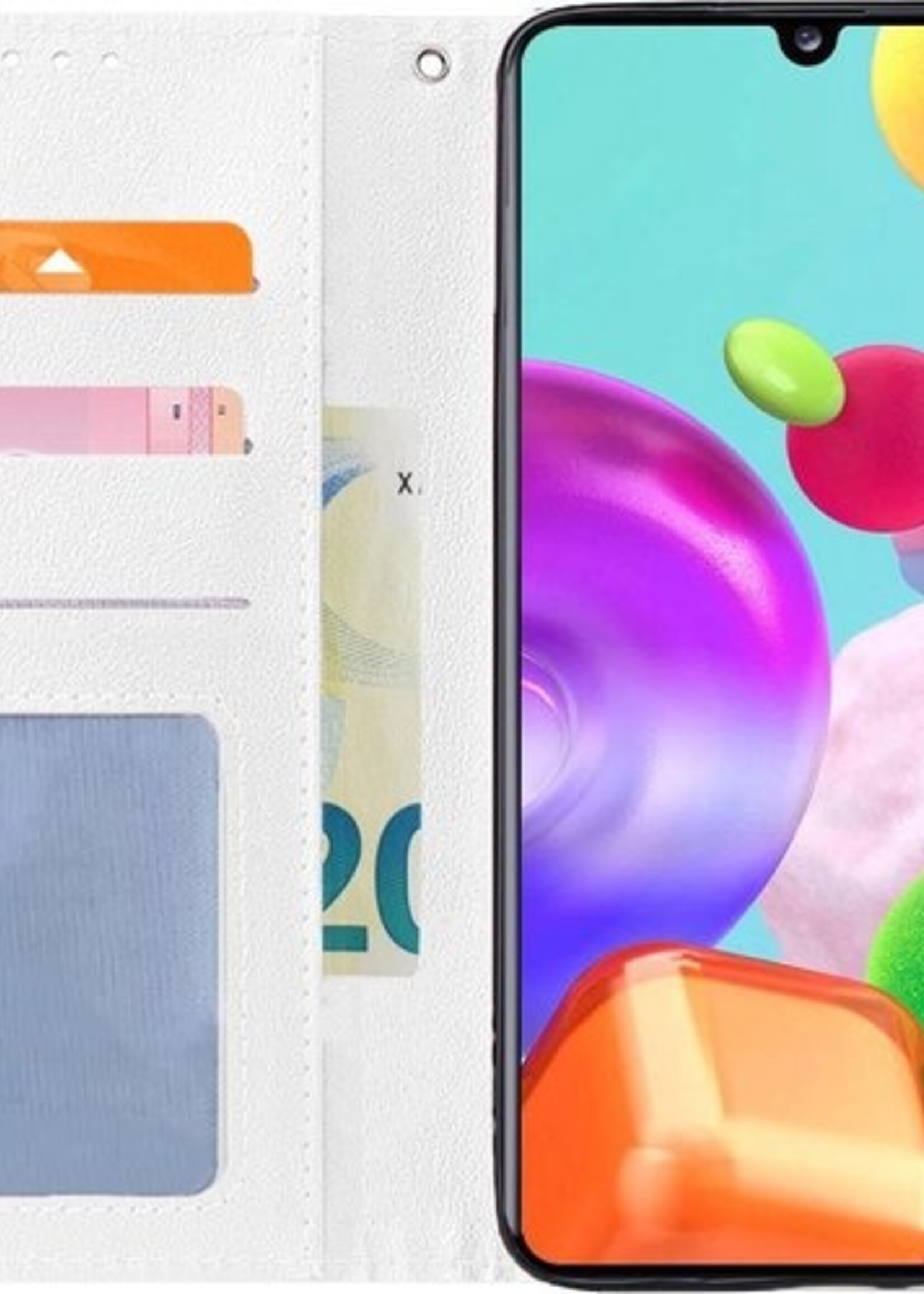 BTH Hoesje Geschikt voor Samsung A41 Hoesje Book Case Hoes Portemonnee Cover Walletcase Met 2x Screenprotector - Hoes Geschikt voor Samsung Galaxy A41 Hoes Bookcase Hoesje - Wit