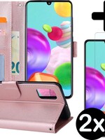 BTH BTH Samsung Galaxy A41 Hoesje Bookcase Rosé Goud Met 2x Screenprotector