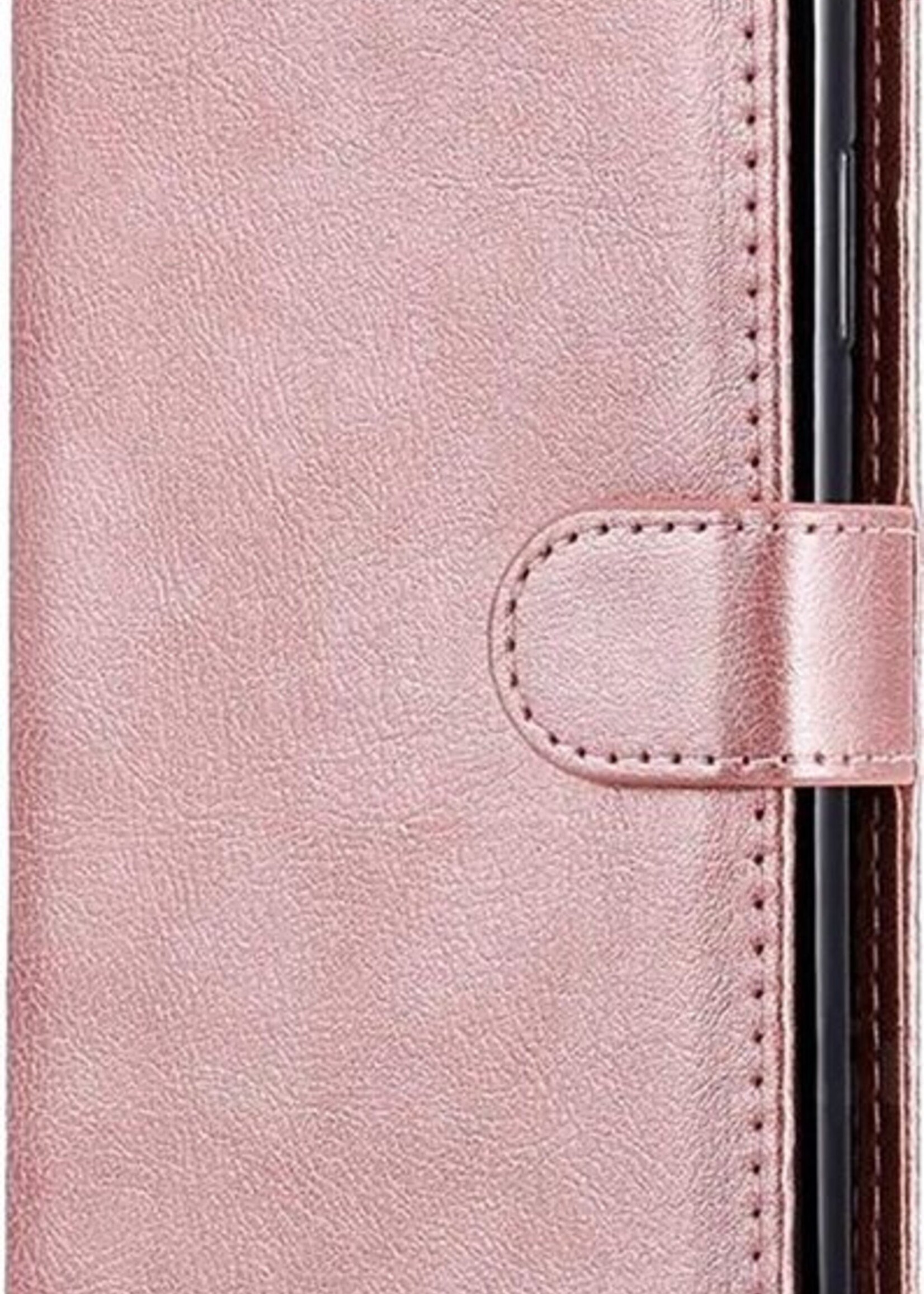 BTH Hoesje Geschikt voor Samsung A41 Hoesje Book Case Hoes Portemonnee Cover Walletcase Met 2x Screenprotector - Hoes Geschikt voor Samsung Galaxy A41 Hoes Bookcase Hoesje - Rosé goud