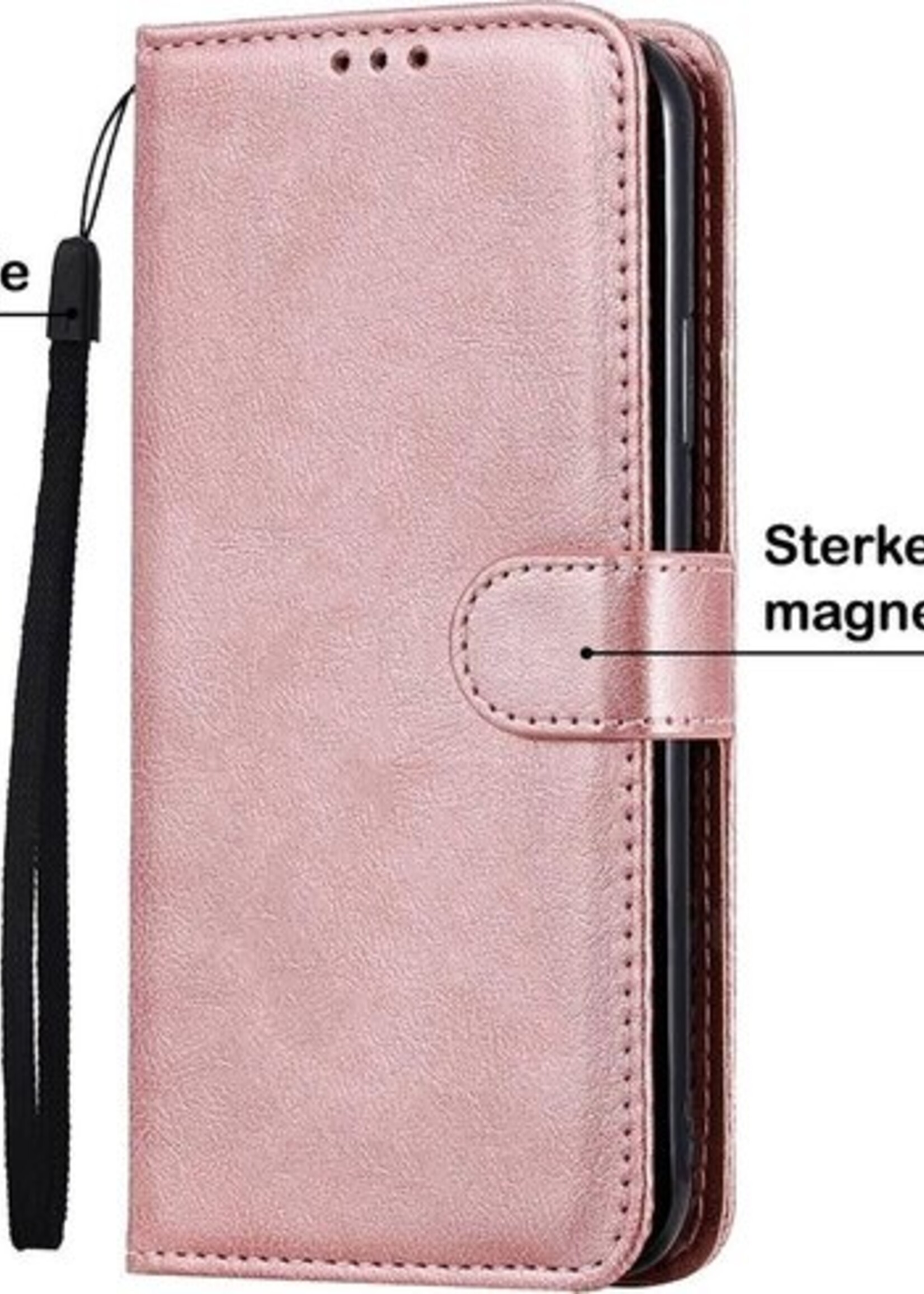BTH Hoesje Geschikt voor Samsung A41 Hoesje Book Case Hoes Portemonnee Cover Walletcase Met 2x Screenprotector - Hoes Geschikt voor Samsung Galaxy A41 Hoes Bookcase Hoesje - Rosé goud