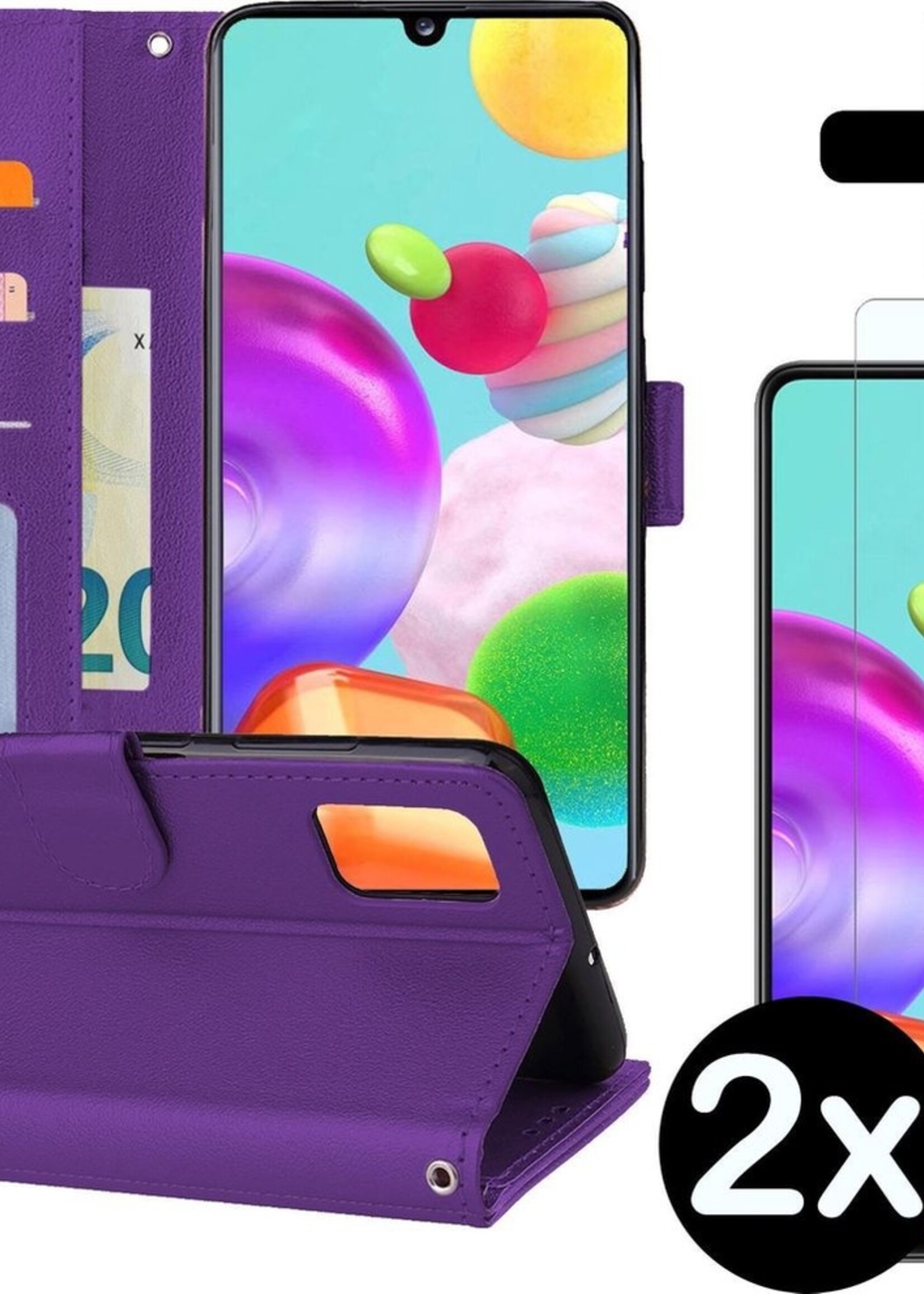 BTH Hoesje Geschikt voor Samsung A41 Hoesje Book Case Hoes Portemonnee Cover Walletcase Met 2x Screenprotector - Hoes Geschikt voor Samsung Galaxy A41 Hoes Bookcase Hoesje - Paars