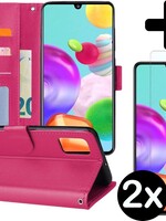 BTH BTH Samsung Galaxy A41 Hoesje Bookcase Donkerroze Met 2x Screenprotector