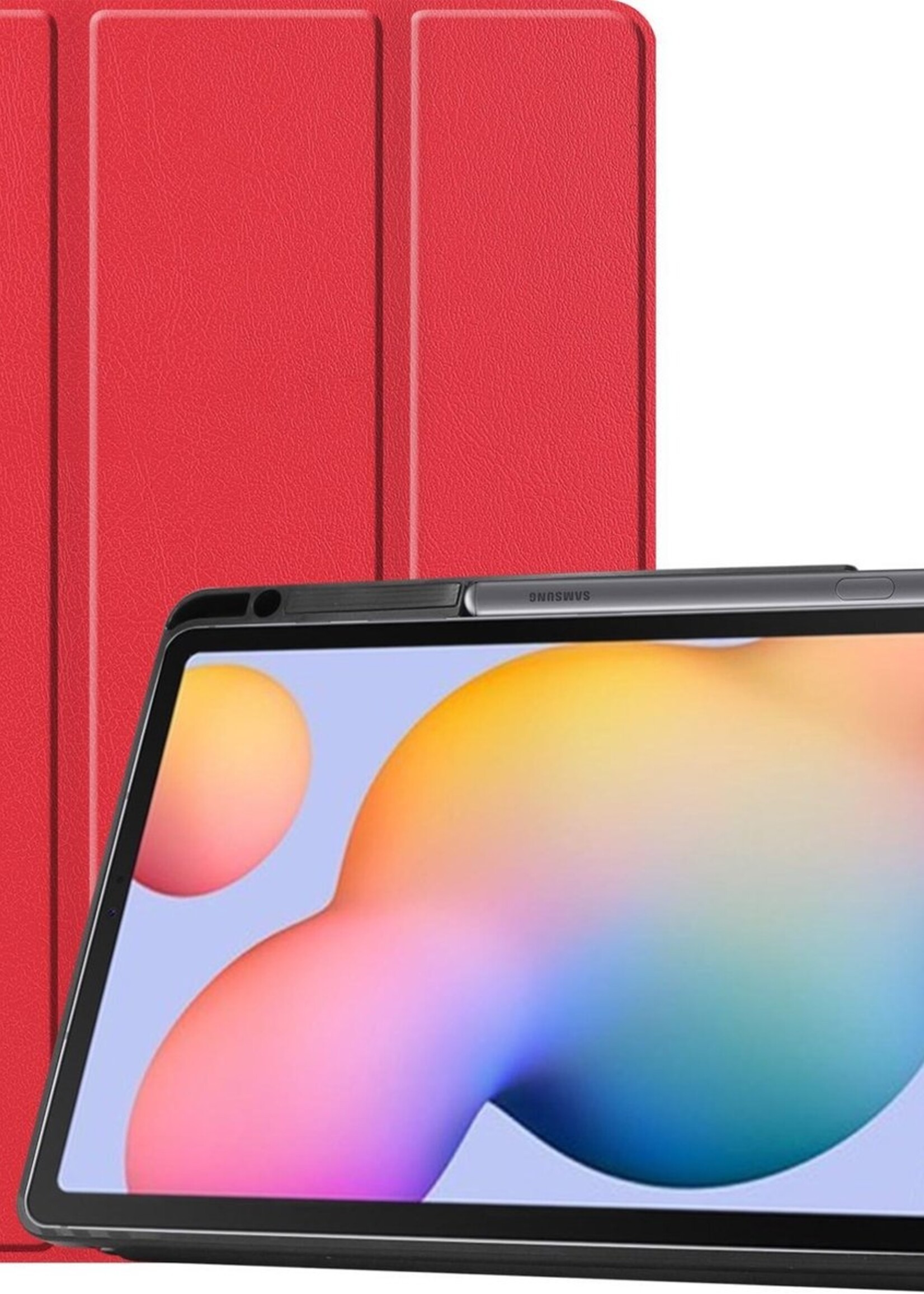 BTH Hoes Geschikt voor Samsung Galaxy Tab S6 Lite Hoes Book Case Hoesje Trifold Cover Met Uitsparing Geschikt voor S Pen - Hoesje Geschikt voor Samsung Tab S6 Lite Hoesje Bookcase - Rood
