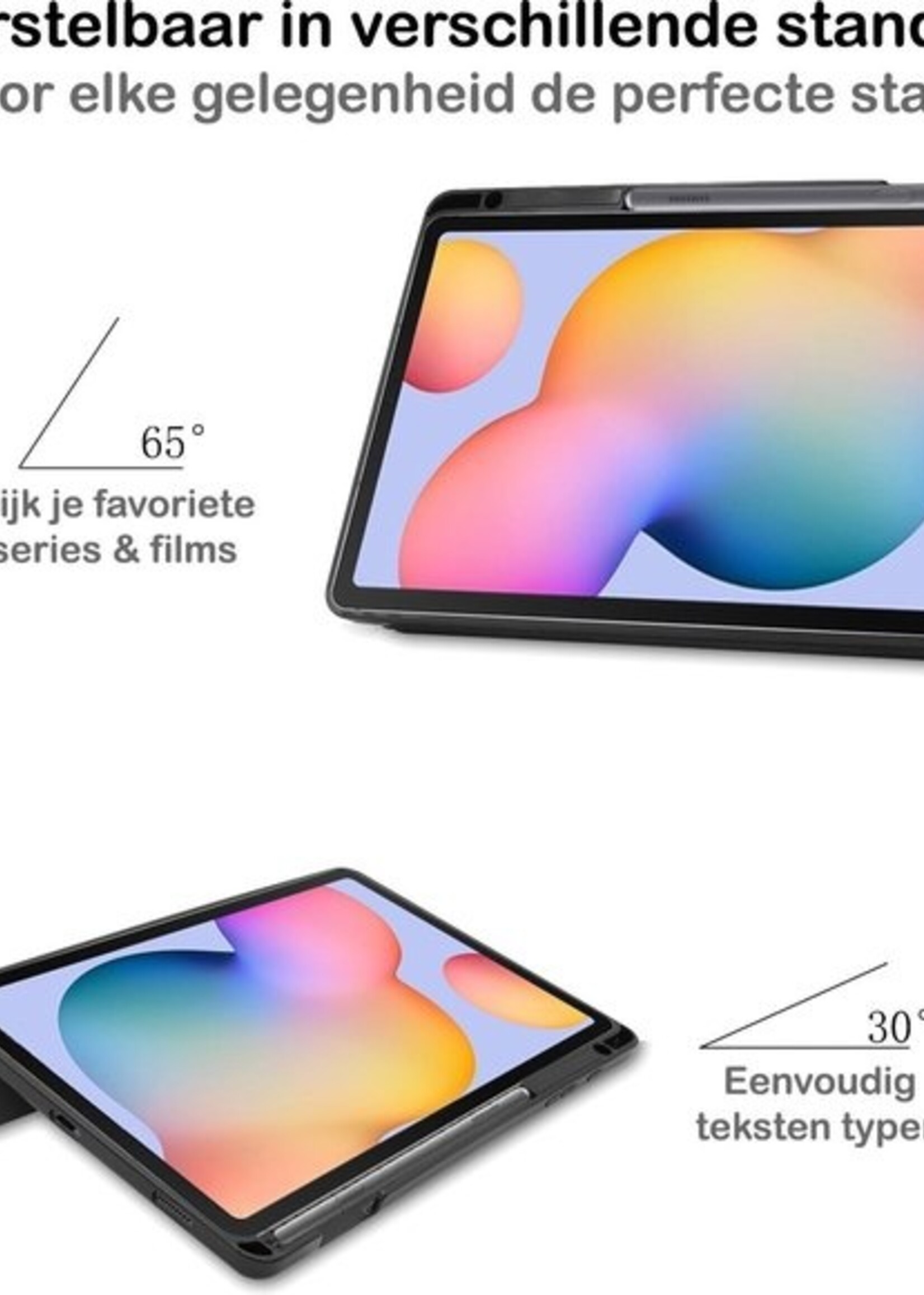 BTH Hoes Geschikt voor Samsung Galaxy Tab S6 Lite Hoes Book Case Hoesje Trifold Cover Met Uitsparing Geschikt voor S Pen - Hoesje Geschikt voor Samsung Tab S6 Lite Hoesje Bookcase - Rood