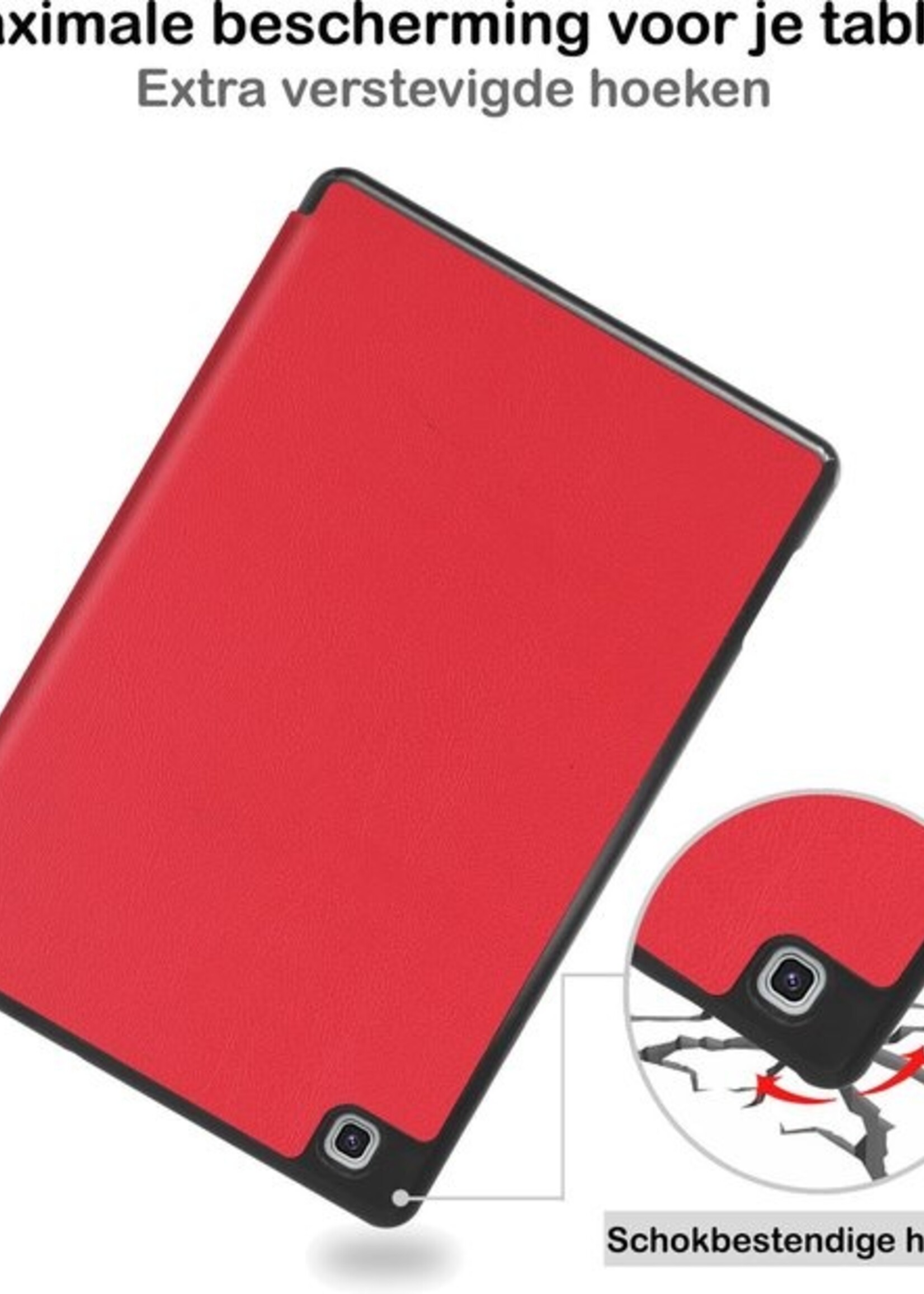 BTH Hoes Geschikt voor Samsung Galaxy Tab S6 Lite Hoes Book Case Hoesje Trifold Cover Met Uitsparing Geschikt voor S Pen - Hoesje Geschikt voor Samsung Tab S6 Lite Hoesje Bookcase - Rood