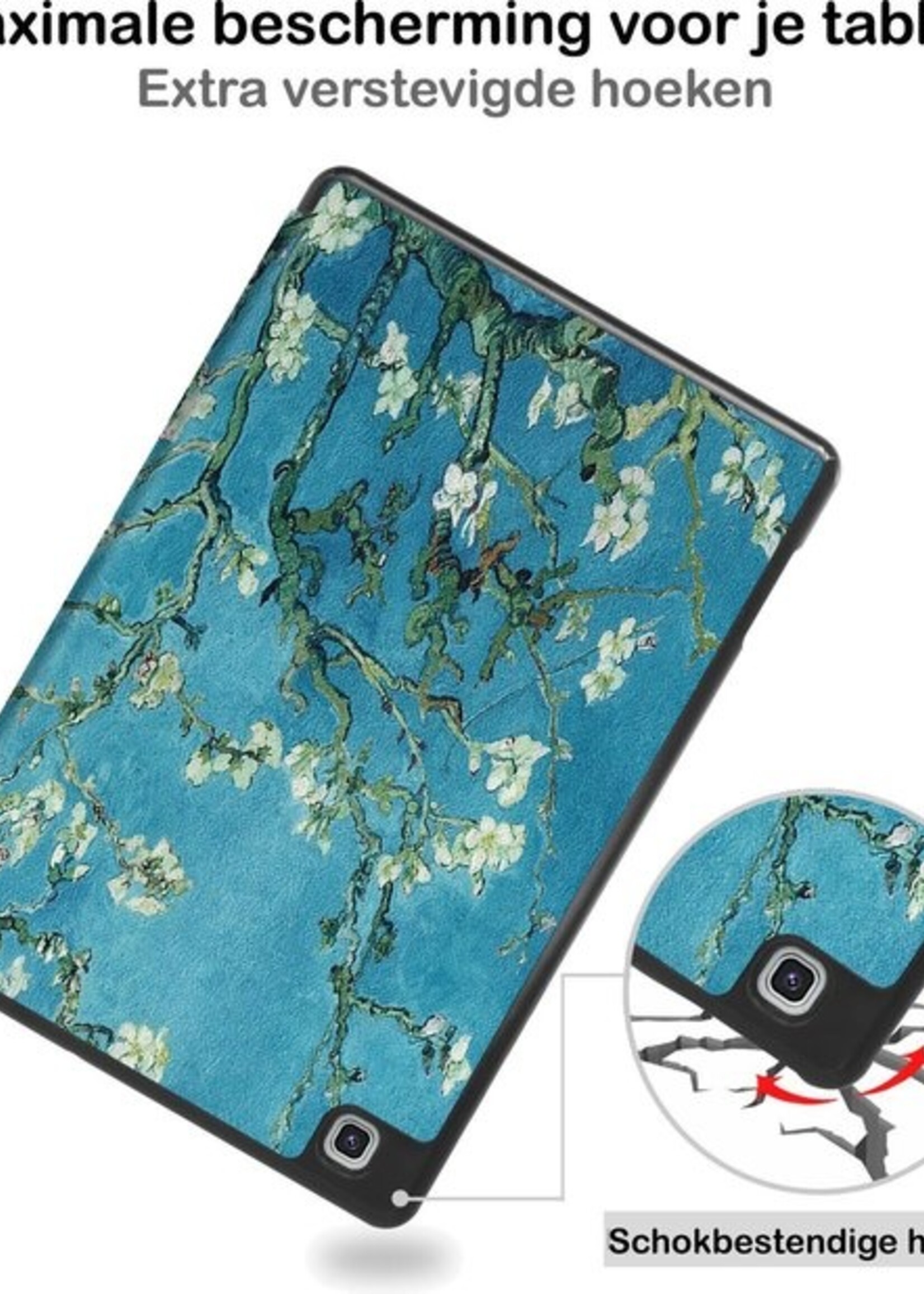 BTH Hoes Geschikt voor Samsung Galaxy Tab S6 Lite Hoes Book Case Hoesje Trifold Cover Met Uitsparing Geschikt voor S Pen - Hoesje Geschikt voor Samsung Tab S6 Lite Hoesje Bookcase - Bloesem