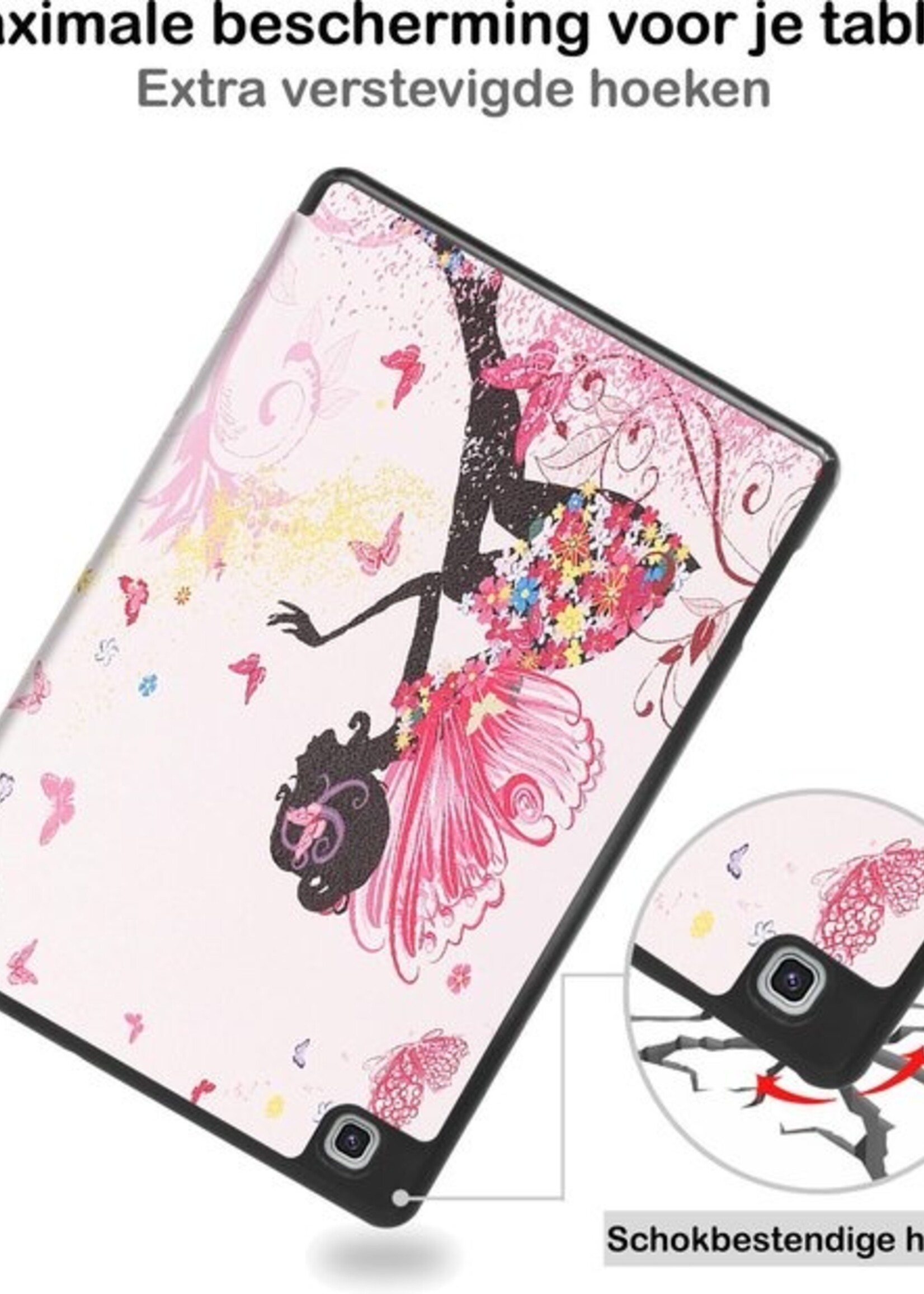 BTH Hoes Geschikt voor Samsung Galaxy Tab S6 Lite Hoes Book Case Hoesje Trifold Cover Met Uitsparing Geschikt voor S Pen - Hoesje Geschikt voor Samsung Tab S6 Lite Hoesje Bookcase - Vlinders