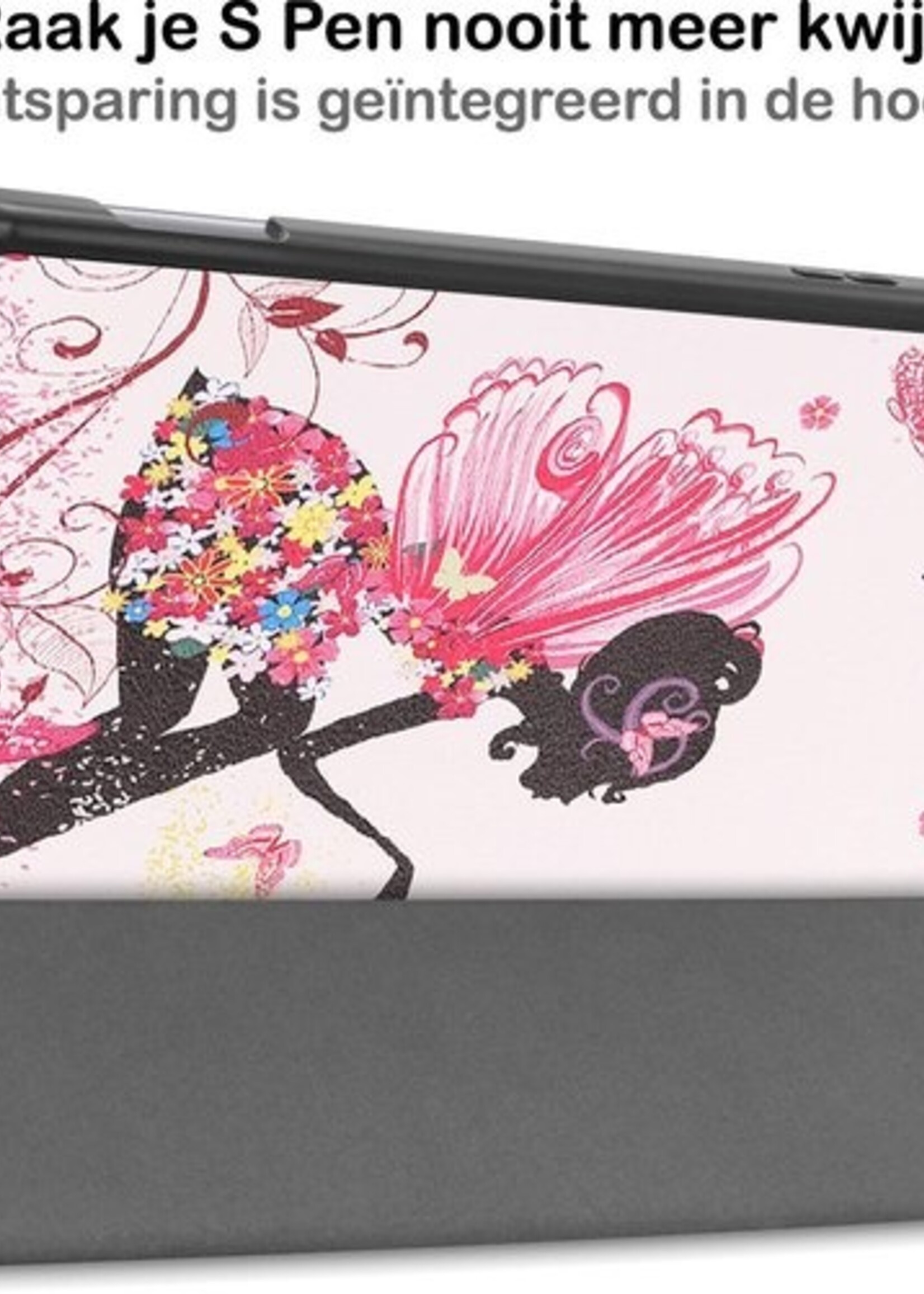 BTH Hoes Geschikt voor Samsung Galaxy Tab S6 Lite Hoes Book Case Hoesje Trifold Cover Met Uitsparing Geschikt voor S Pen - Hoesje Geschikt voor Samsung Tab S6 Lite Hoesje Bookcase - Vlinders