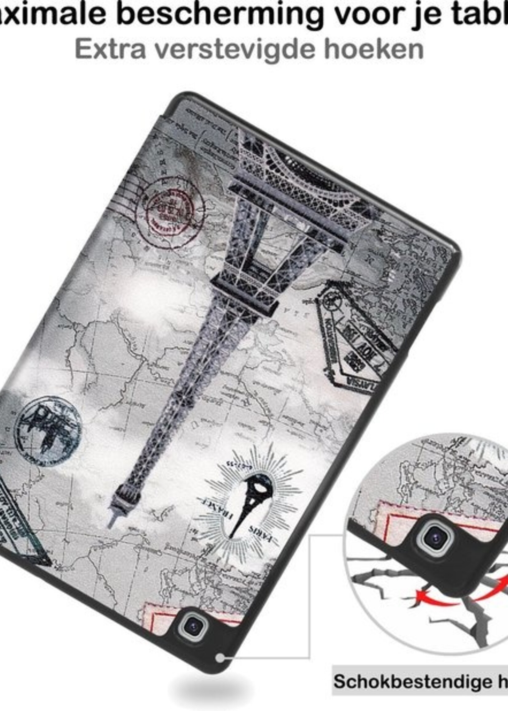 BTH Hoes Geschikt voor Samsung Galaxy Tab S6 Lite Hoes Book Case Hoesje Trifold Cover Met Uitsparing Geschikt voor S Pen - Hoesje Geschikt voor Samsung Tab S6 Lite Hoesje Bookcase - Eiffeltoren