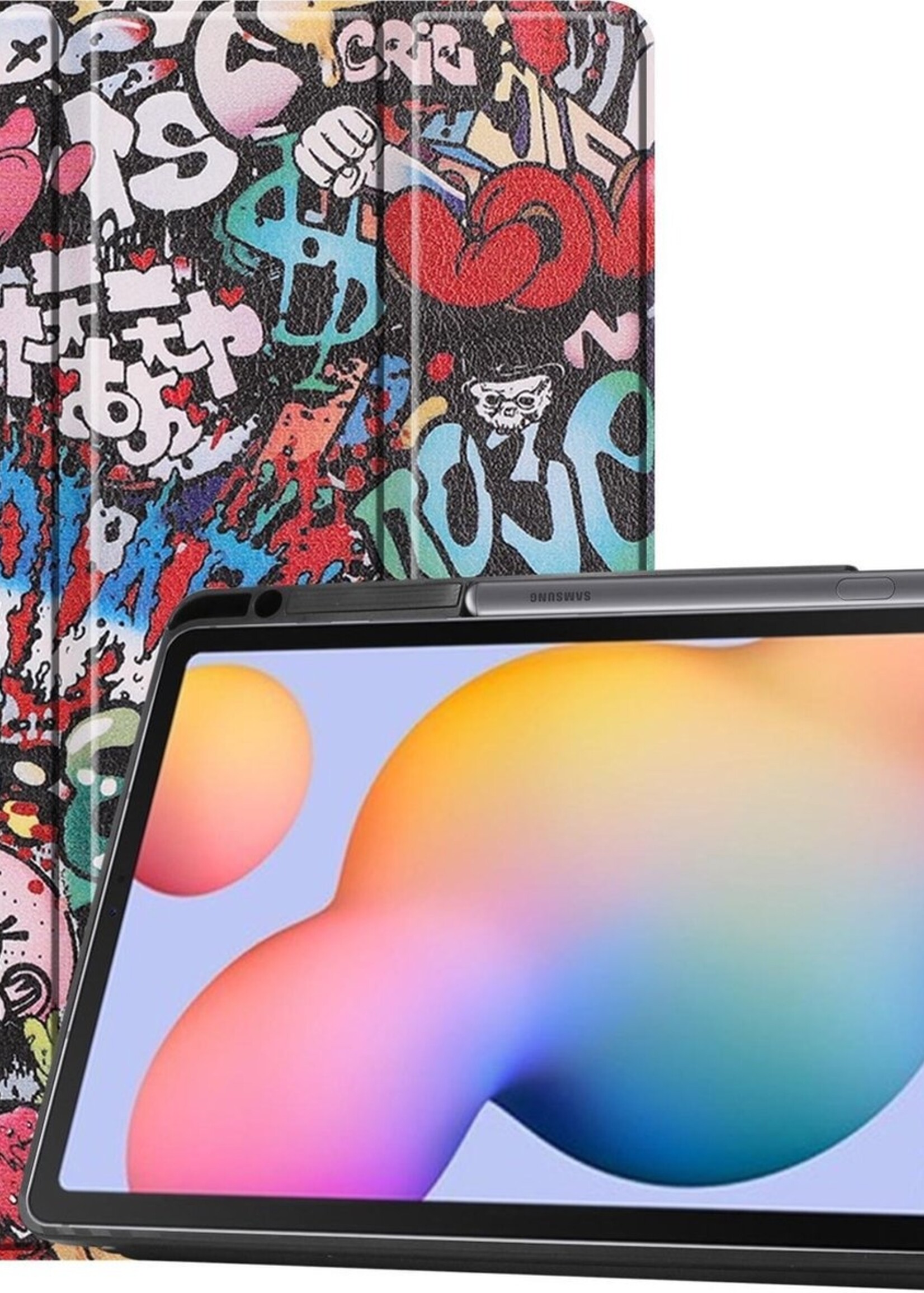 BTH Hoes Geschikt voor Samsung Galaxy Tab S6 Lite Hoes Book Case Hoesje Trifold Cover Met Uitsparing Geschikt voor S Pen - Hoesje Geschikt voor Samsung Tab S6 Lite Hoesje Bookcase - Graffity