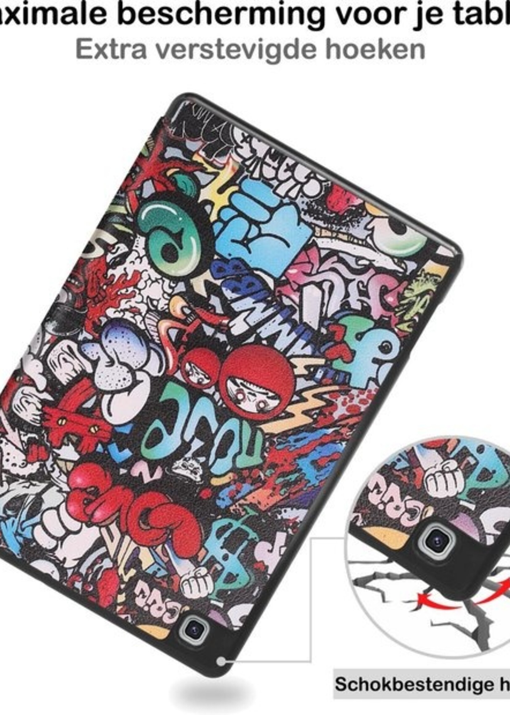 BTH Hoes Geschikt voor Samsung Galaxy Tab S6 Lite Hoes Book Case Hoesje Trifold Cover Met Uitsparing Geschikt voor S Pen - Hoesje Geschikt voor Samsung Tab S6 Lite Hoesje Bookcase - Graffity