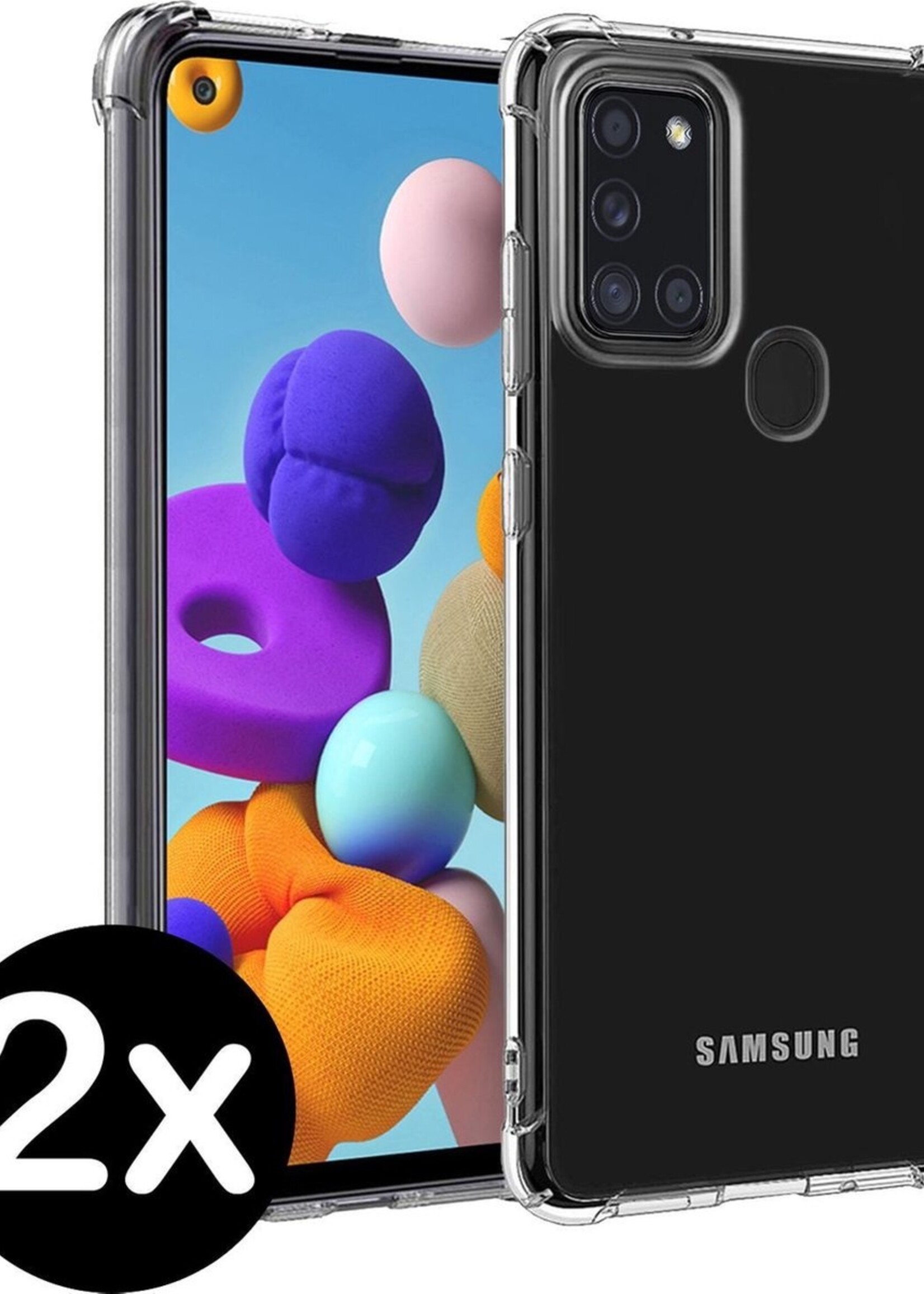 BTH Hoesje Geschikt voor Samsung A21s Hoesje Siliconen Shock Proof Case Hoes - Hoes Geschikt voor Samsung Galaxy A21s Hoes Cover Case Shockproof - Transparant - 2 PACK