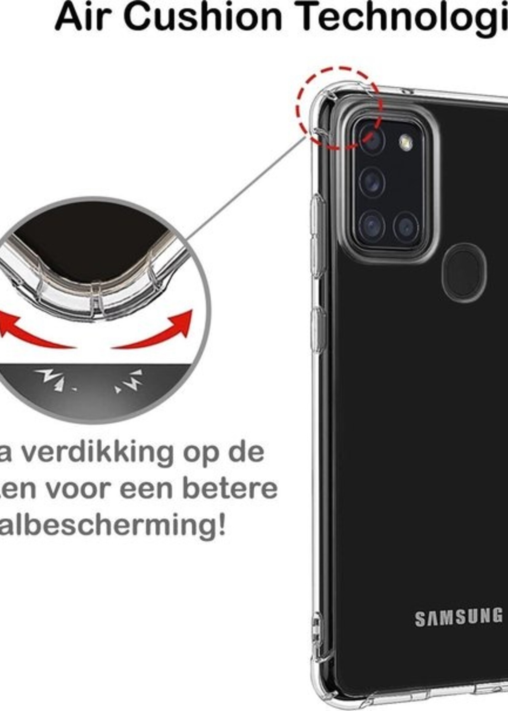 BTH Hoesje Geschikt voor Samsung A21s Hoesje Siliconen Shock Proof Case Hoes Met Screenprotector - Hoes Geschikt voor Samsung Galaxy A21s Hoes Cover Case Shockproof - Transparant