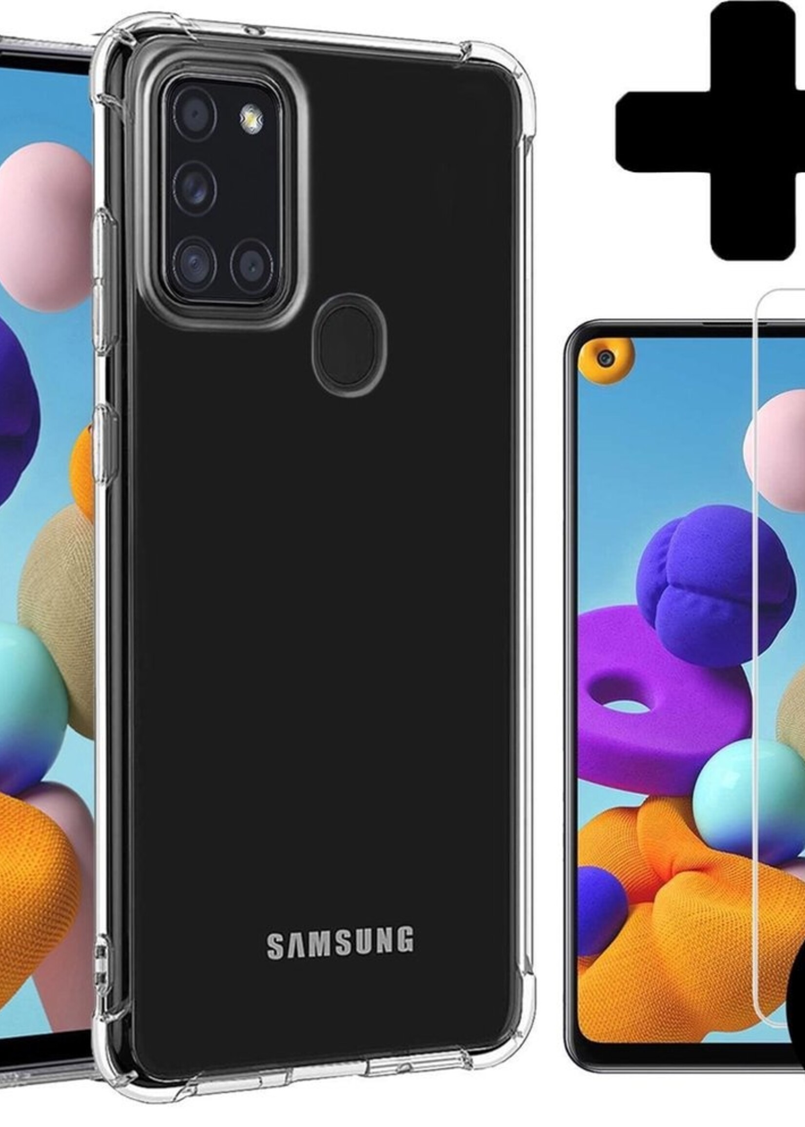 BTH Hoesje Geschikt voor Samsung A21s Hoesje Siliconen Shock Proof Case Hoes Met 2x Screenprotector - Hoes Geschikt voor Samsung Galaxy A21s Hoes Cover Case Shockproof - Transparant