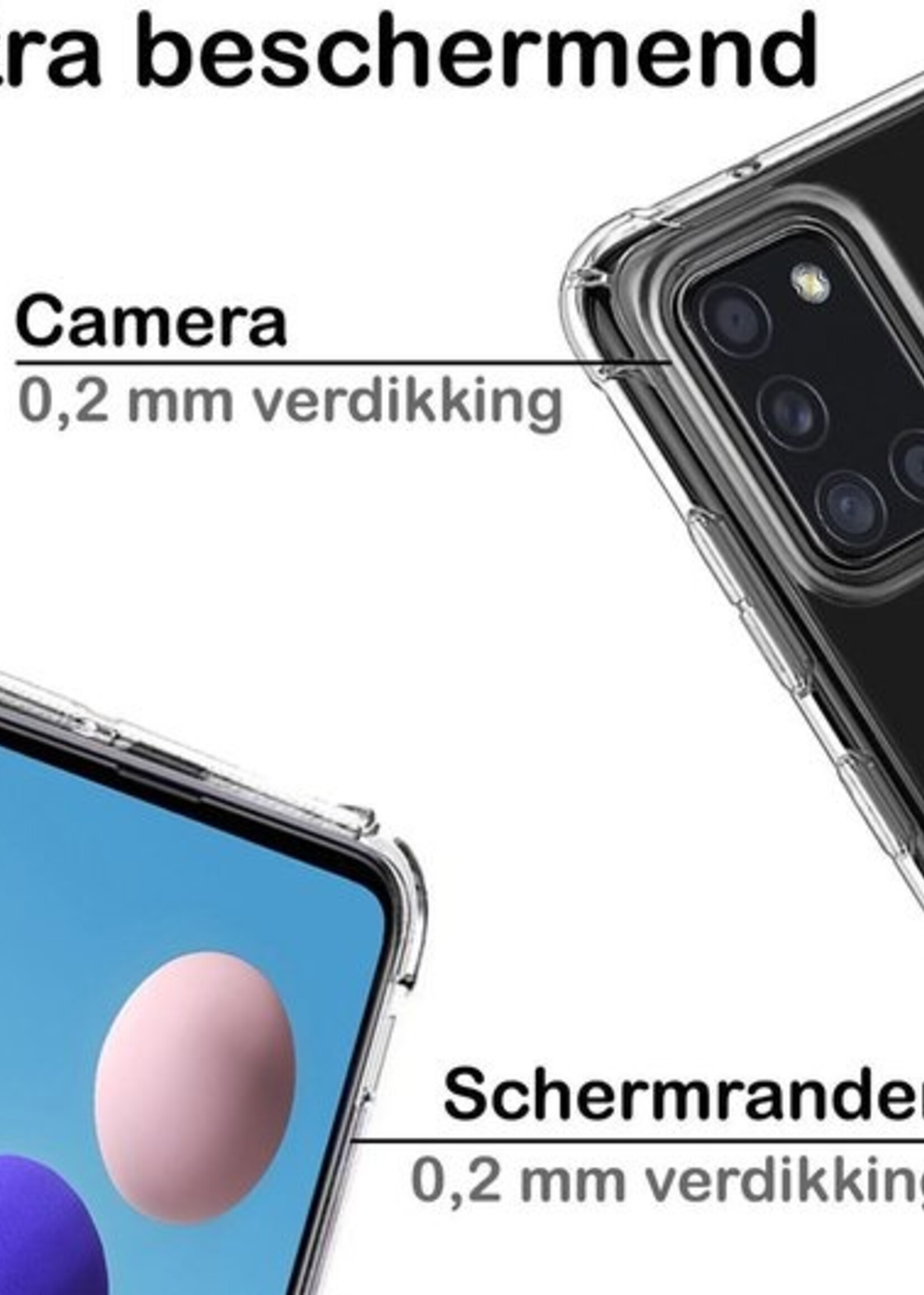 BTH Hoesje Geschikt voor Samsung A21s Hoesje Siliconen Shock Proof Case Hoes Met 2x Screenprotector - Hoes Geschikt voor Samsung Galaxy A21s Hoes Cover Case Shockproof - Transparant