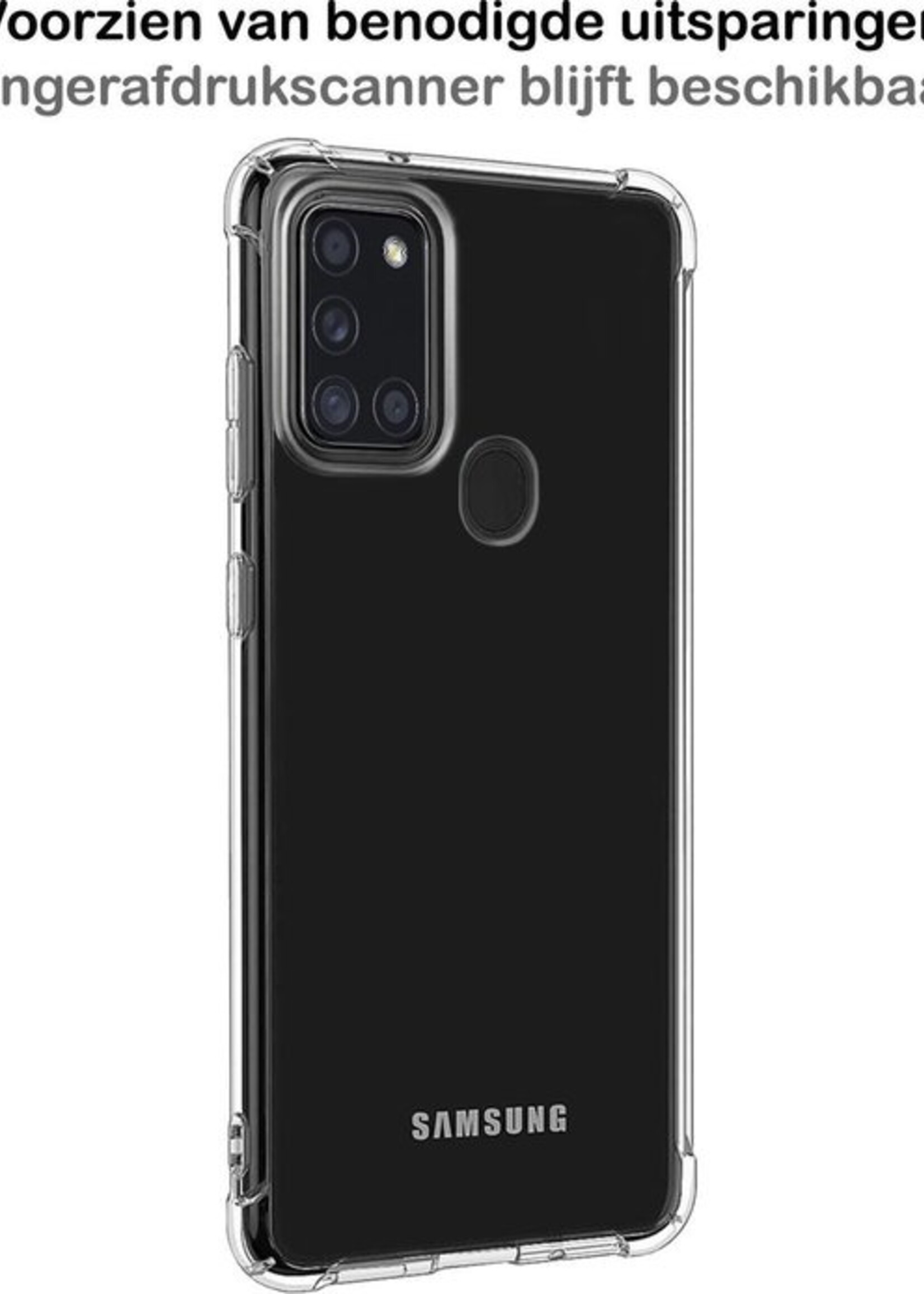 BTH Hoesje Geschikt voor Samsung A21s Hoesje Siliconen Shock Proof Case Hoes Met 2x Screenprotector - Hoes Geschikt voor Samsung Galaxy A21s Hoes Cover Case Shockproof - Transparant
