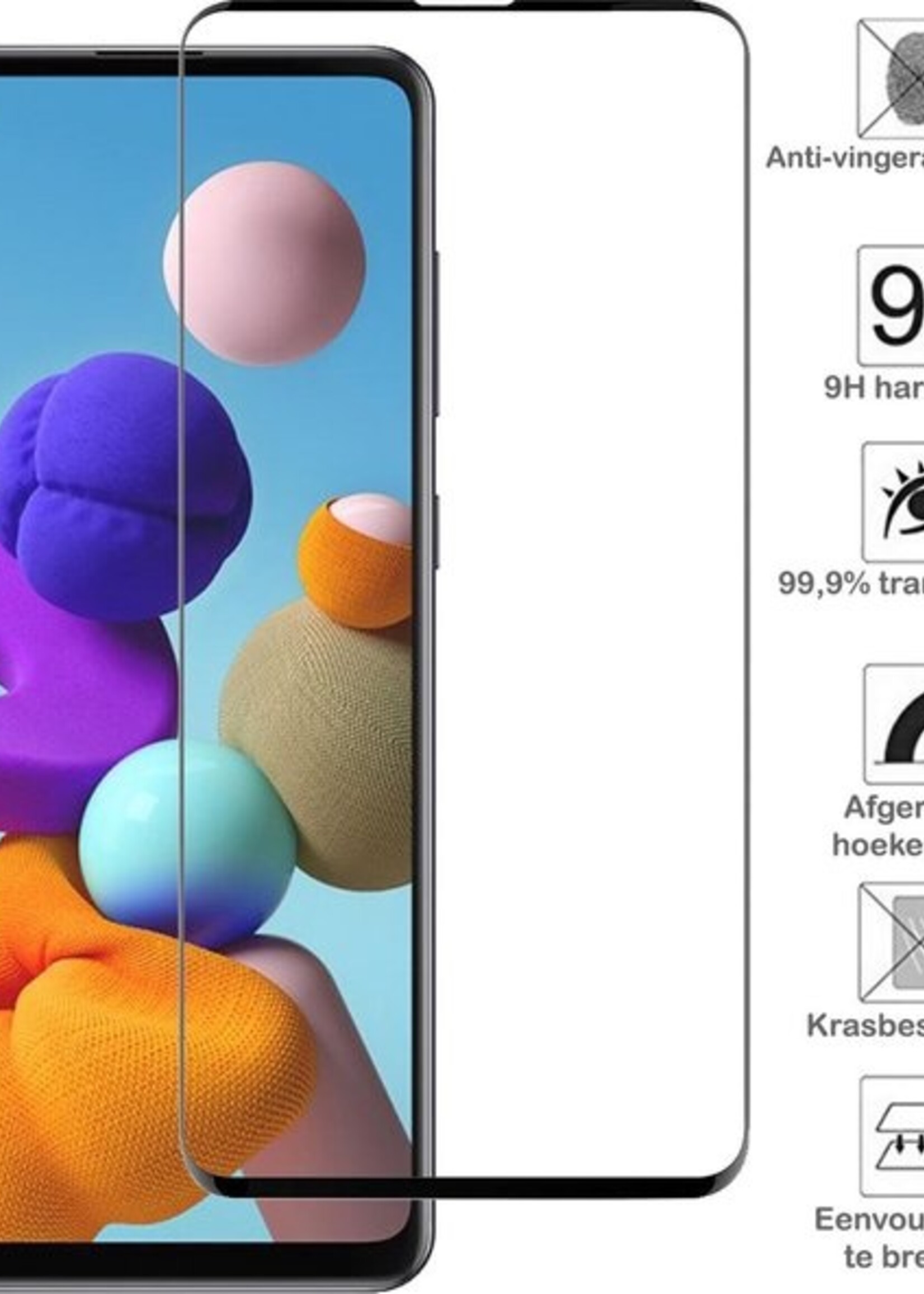 BTH Screenprotector Geschikt voor Samsung A21s Screenprotector Glas Gehard Tempered Glass Full Cover - Screenprotector Geschikt voor Samsung Galaxy A21s Screen Protector Screen Cover - 2 PACK