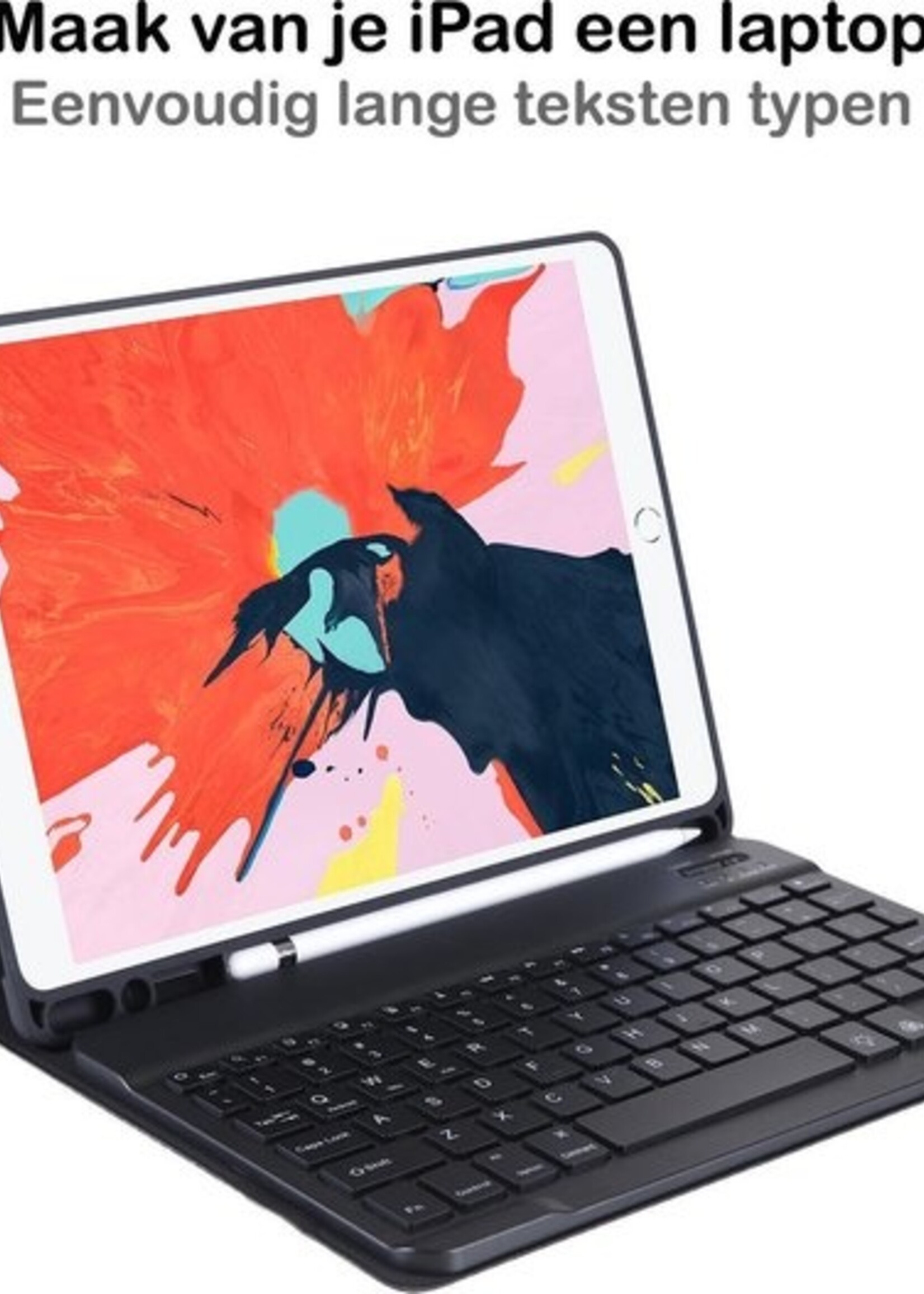 BTH Hoes Geschikt voor iPad 10.2 2019 Hoes Toetsenbord Hoesje Keyboard Case Cover - Hoesje Geschikt voor iPad 7 Hoes Toetsenbord Case - Zwart