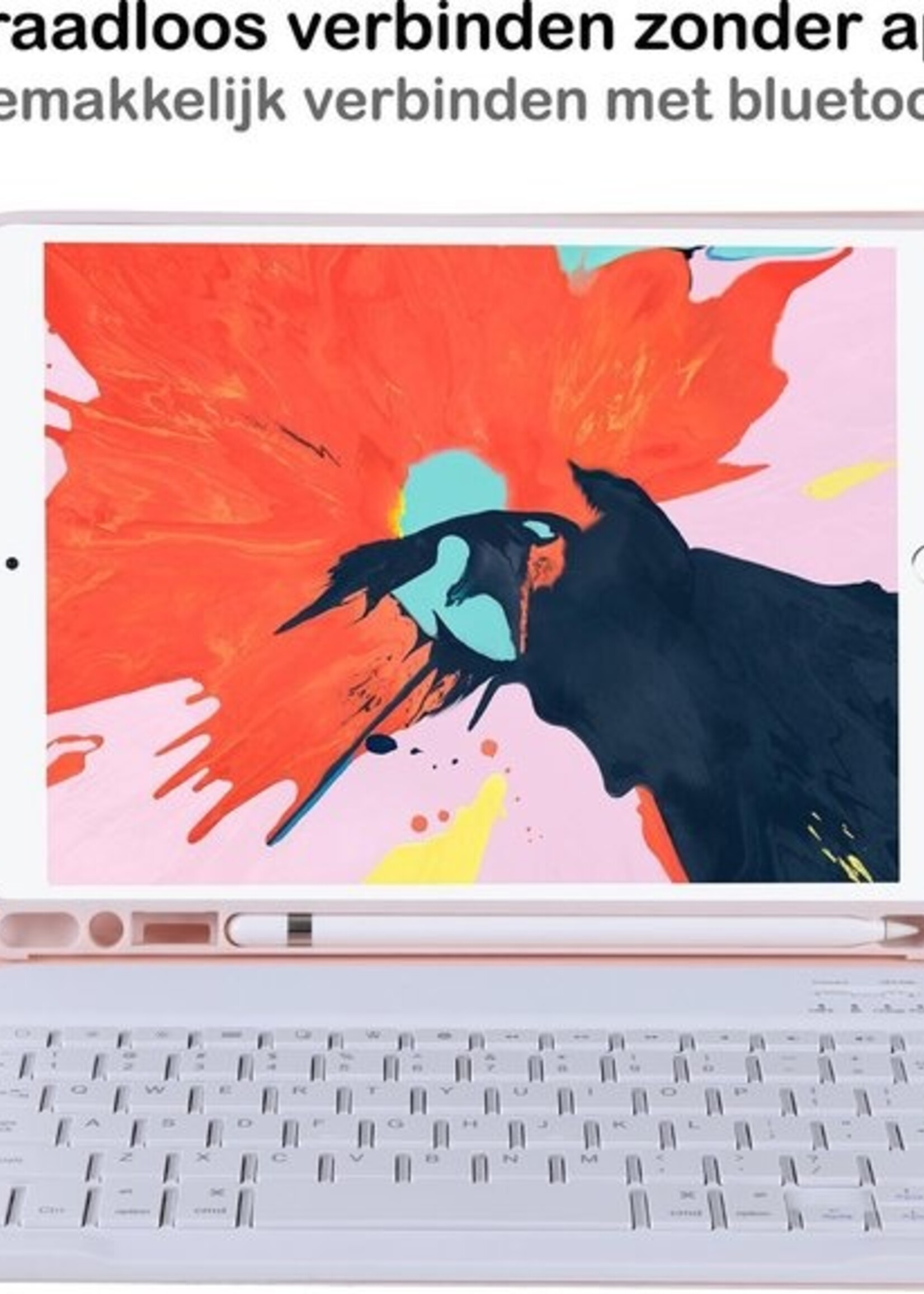 BTH Hoes Geschikt voor iPad 10.2 2019 Hoes Toetsenbord Hoesje Keyboard Case Cover - Hoesje Geschikt voor iPad 7 Hoes Toetsenbord Case - Roze