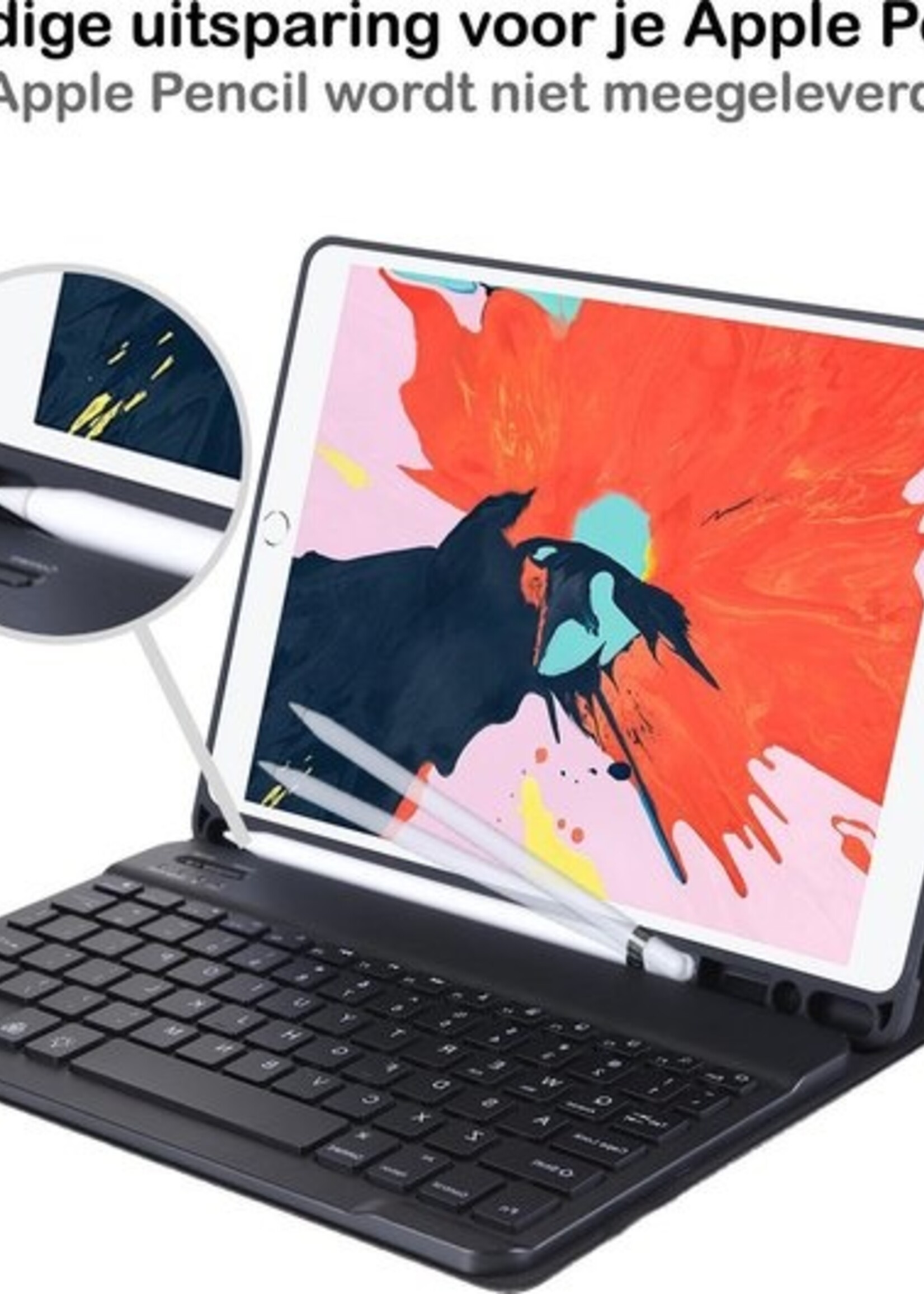 BTH Hoes Geschikt voor iPad 10.2 2019 Hoes Toetsenbord Hoesje Keyboard Case Cover Met Screenprotector - Hoesje Geschikt voor iPad 7 Hoes Toetsenbord Case - Zwart
