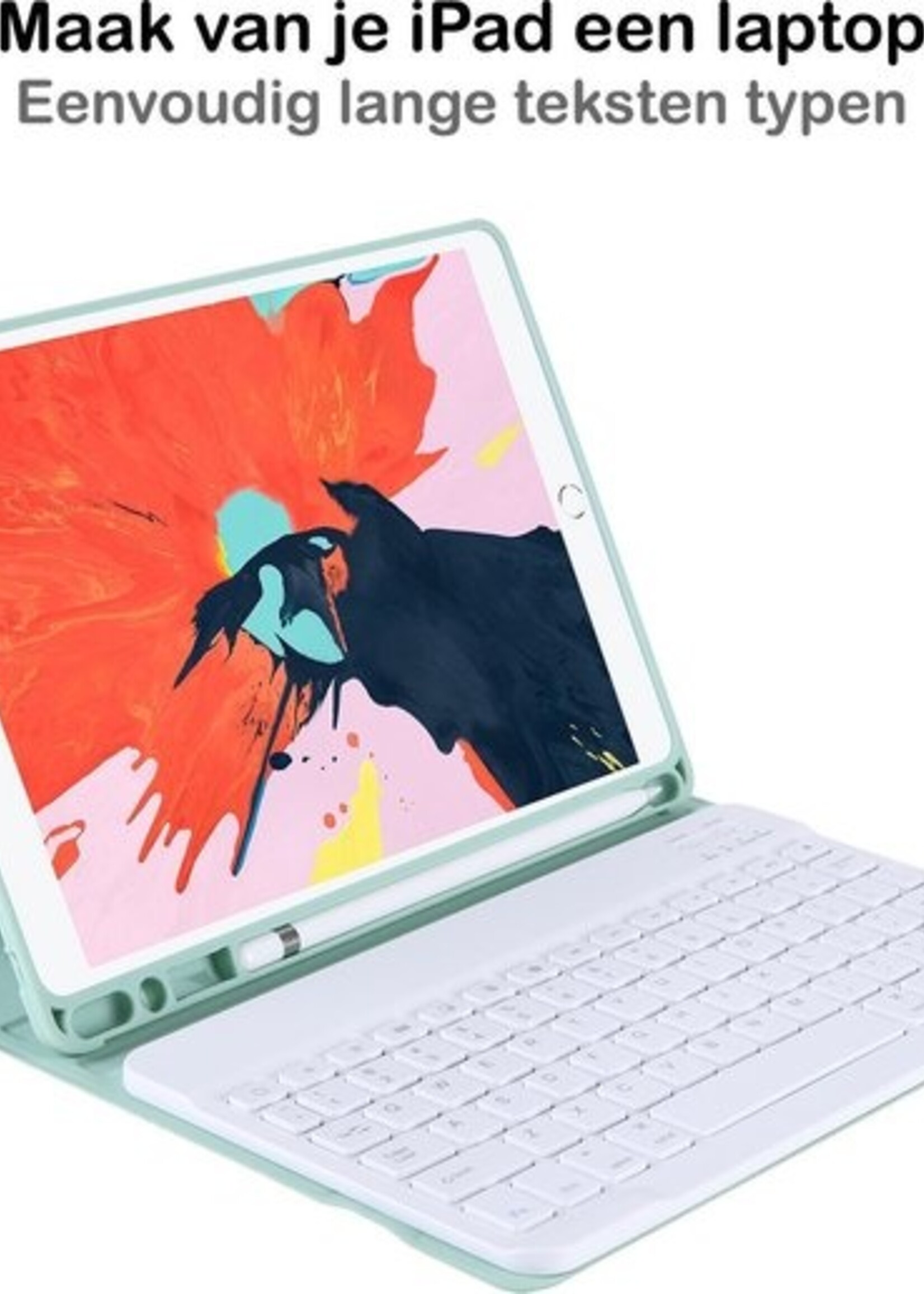 BTH Hoes Geschikt voor iPad 10.2 2019 Hoes Toetsenbord Hoesje Keyboard Case Cover Met Screenprotector - Hoesje Geschikt voor iPad 7 Hoes Toetsenbord Case - Pastelgroen