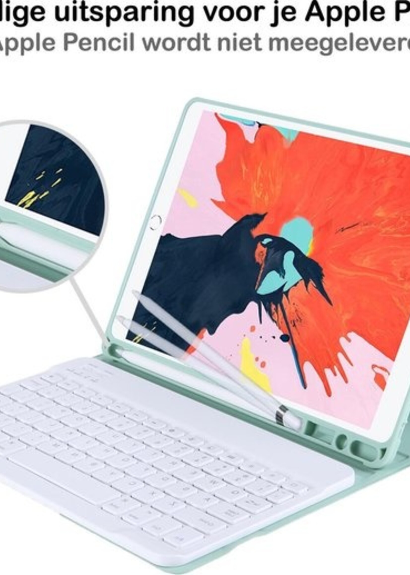BTH Hoes Geschikt voor iPad 10.2 2019 Hoes Toetsenbord Hoesje Keyboard Case Cover Met Screenprotector - Hoesje Geschikt voor iPad 7 Hoes Toetsenbord Case - Pastelgroen
