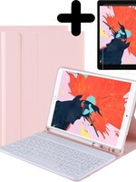 BTH BTH iPad 2019 toetsenbord hoes met Apple Pencil uitsparing en screenprotector - Lichtroze